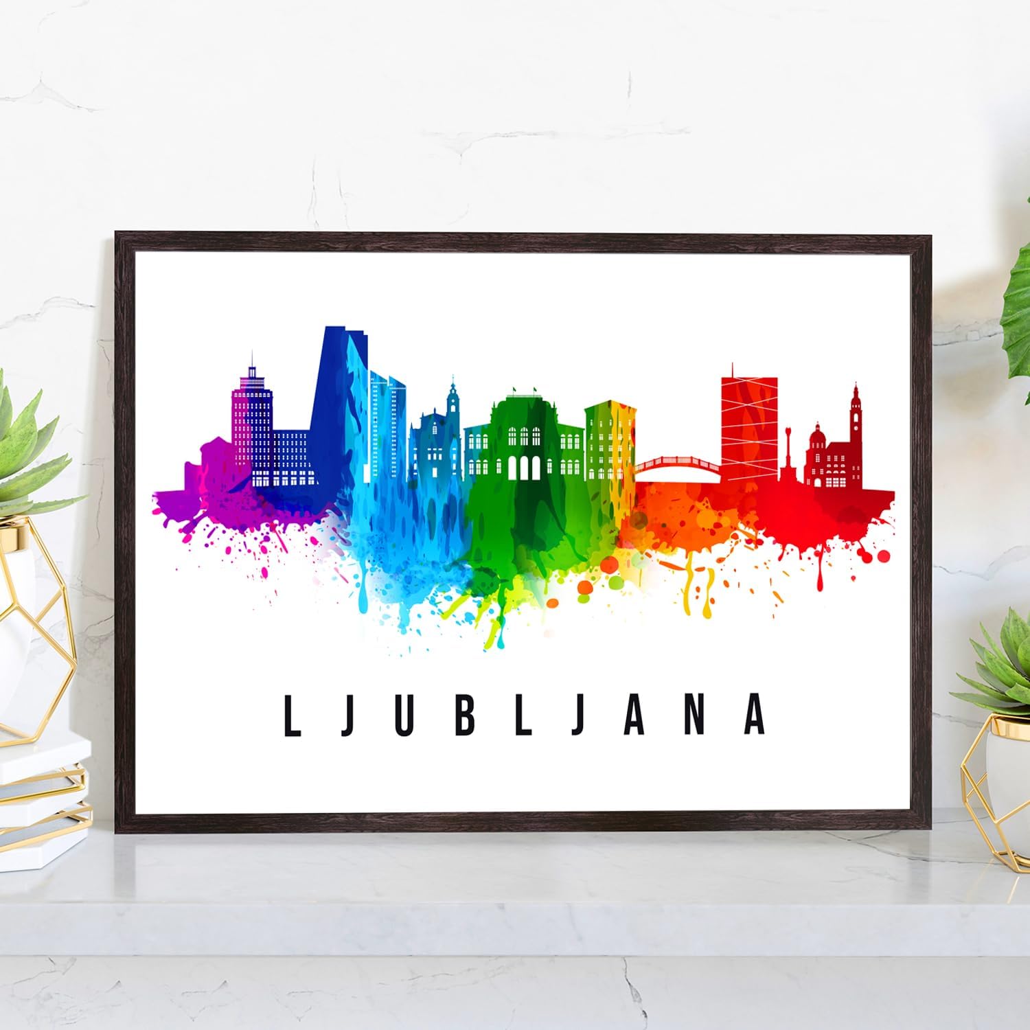 PERA PRINT Slovenia Poster, Slovenia-Ljubljana Poster, Slovenia Illustration Skyline City Poster, Modern Skyline Poster, Cityscape and Landmark Print, Home-Office Wall Art Decoration