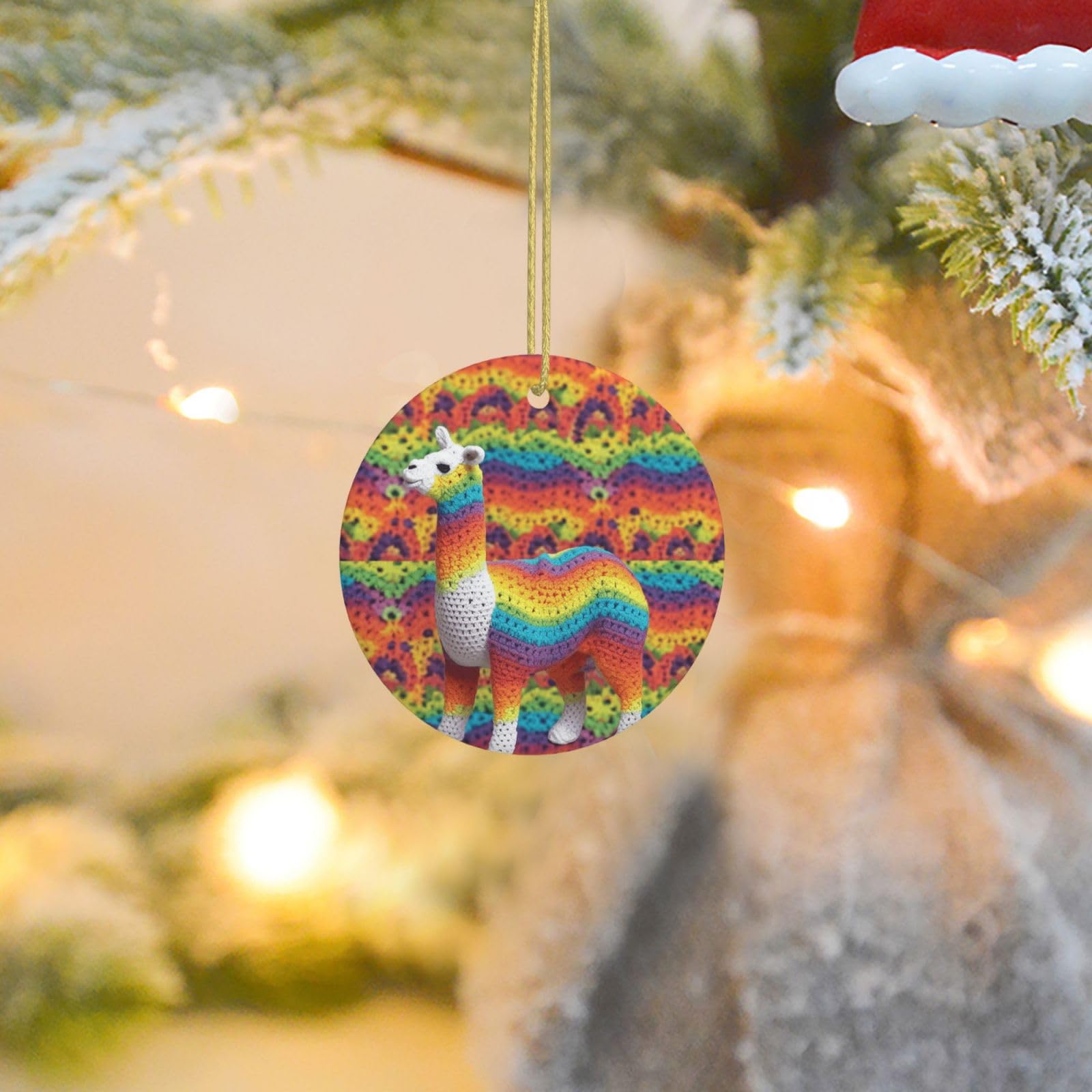 Christmas Tree Ornaments Ceramics Christmas Round Decorations Rainbow Camel Pattern Ceramics Ornaments Circle Pentagram Xmas Tree Hanging Pendant for Christmas Tree Party Holiday Home Decor