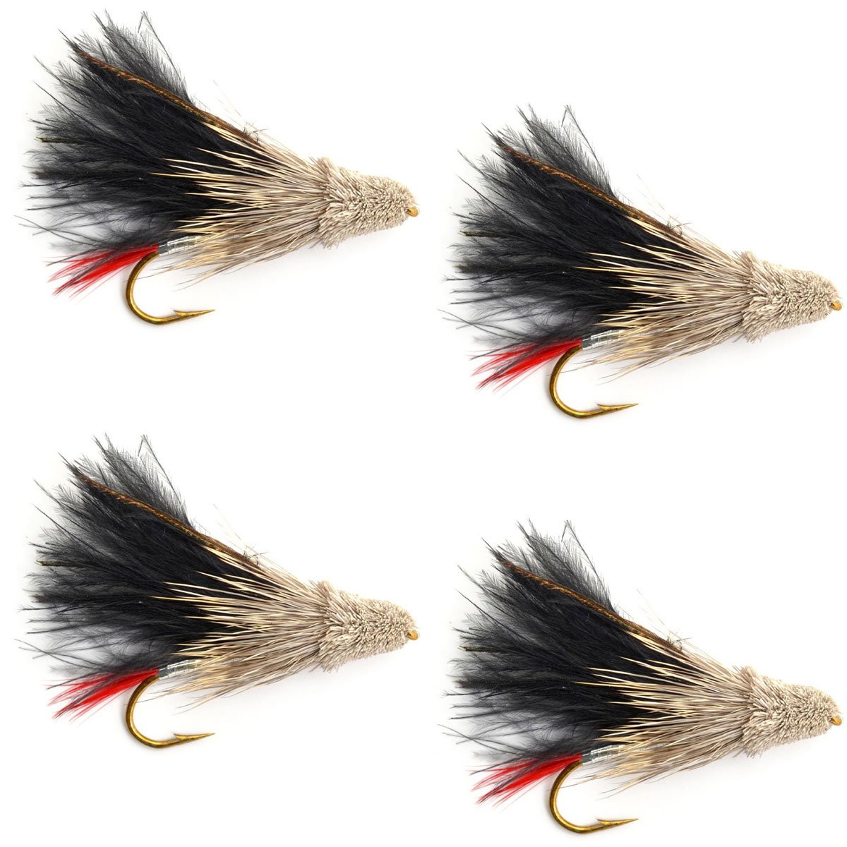 The Fly Fishing Place Streamers - Black Marabou Muddler Minnow Streamer Flies - 4 Fly Fishing Flies - Hook Size 4
