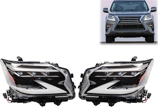Front LED Headlight Assembly for Lexus GX460 2014-2019,Left & Right Side Clear Lens Black Housing Headlamp Body Automotive w/DRL Direct Replacement