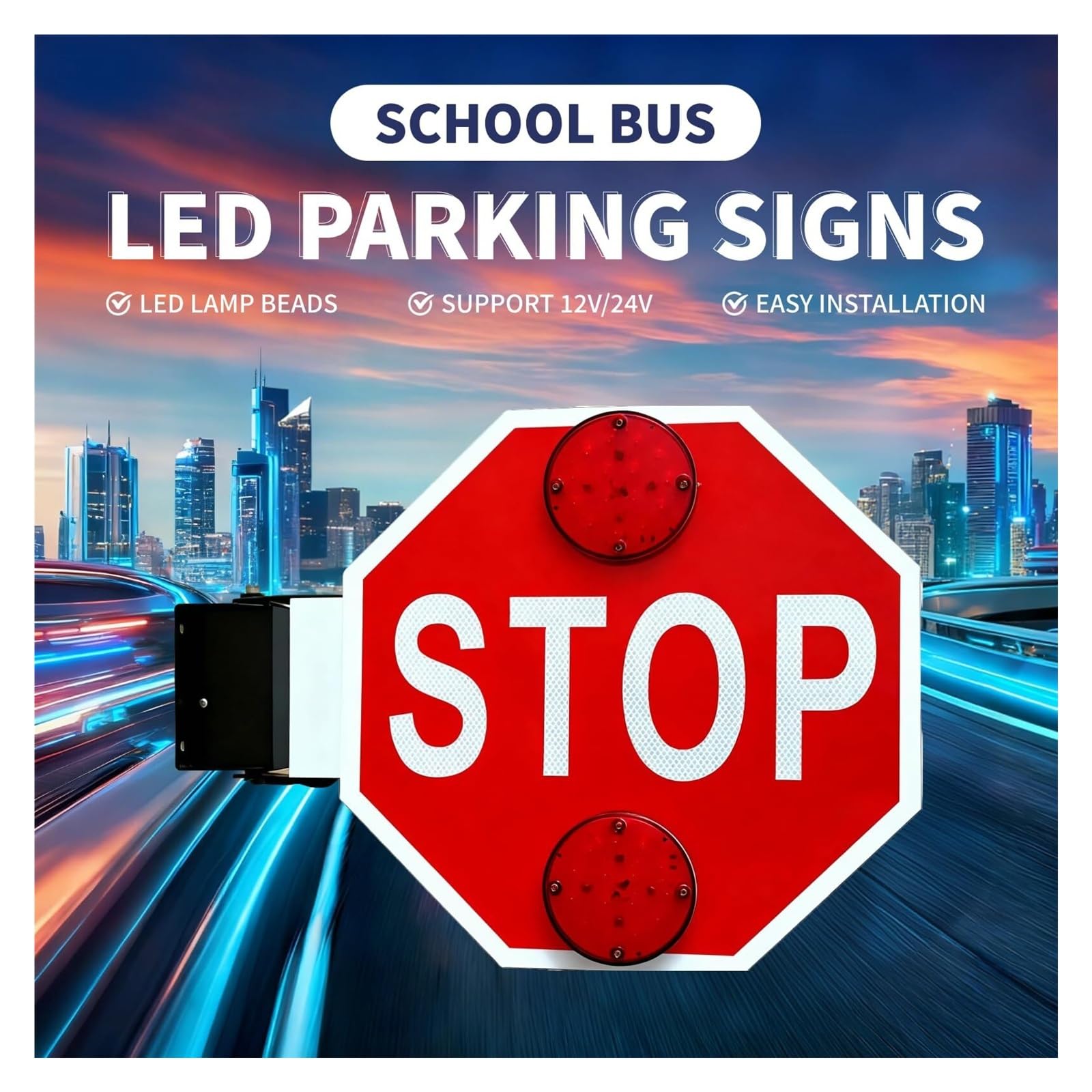 18-calowy czerwony znak stopu LED, migający znak na ramieniu autobusu szkolnego, urządzenie sterujące ruchem o wysokiej jasności(1Pcs,12V)
