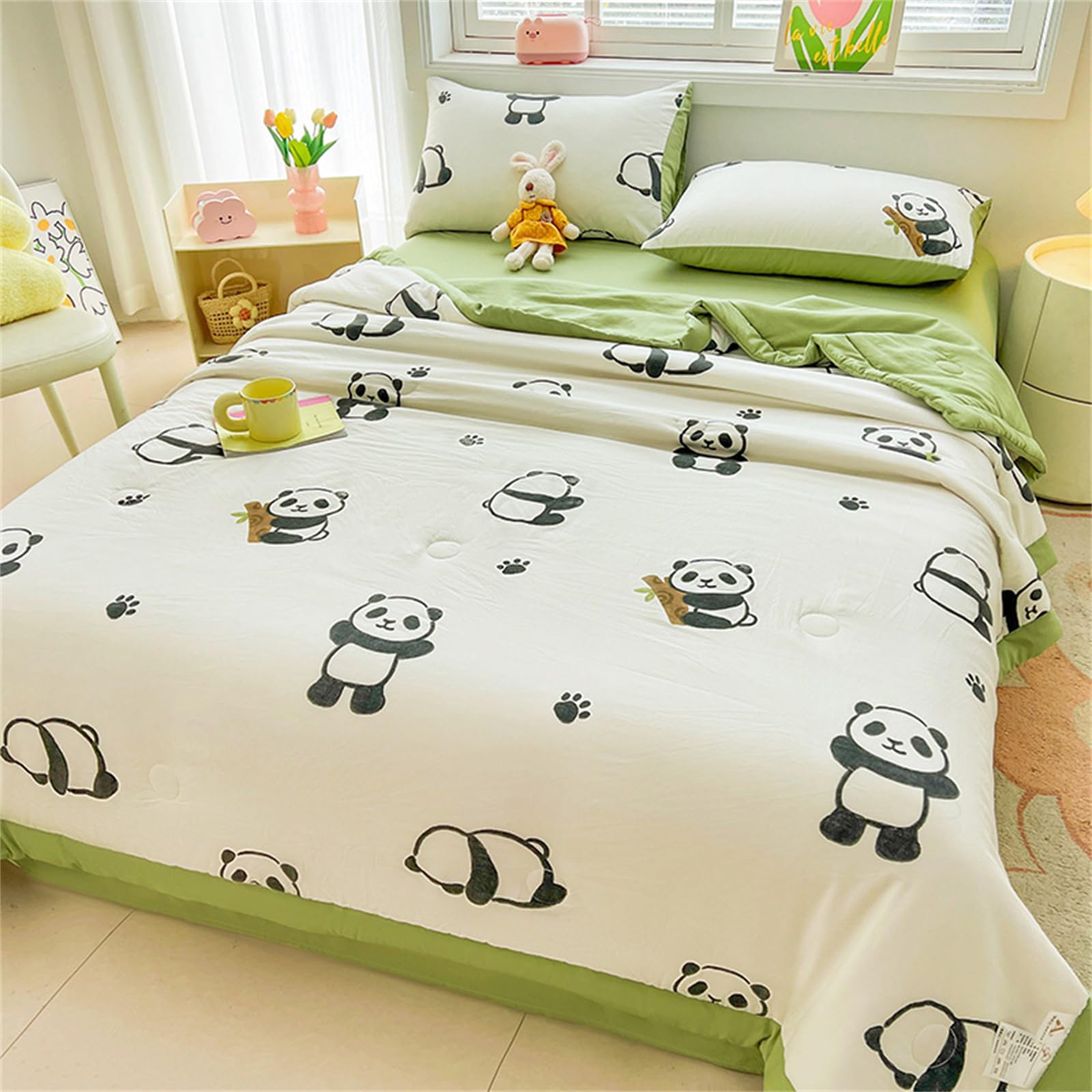 Odot Trapunta Piumino Estivo Reversibile, 4,5 Tog Trapuntino Copriletto Leggera Primaverile Coperta Trapuntatura Morbido per Letto Matrimoniale Una Piazza e Mezza (Panda nero carino,200 * 230cm)