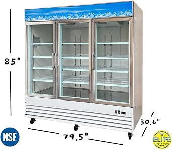 Commercial Glass Door Freezer, 3-Door Display Merchandiser, 52 Cu.Ft,10F to 0F, LED Lighting, 12 Shelves SD1.9L3