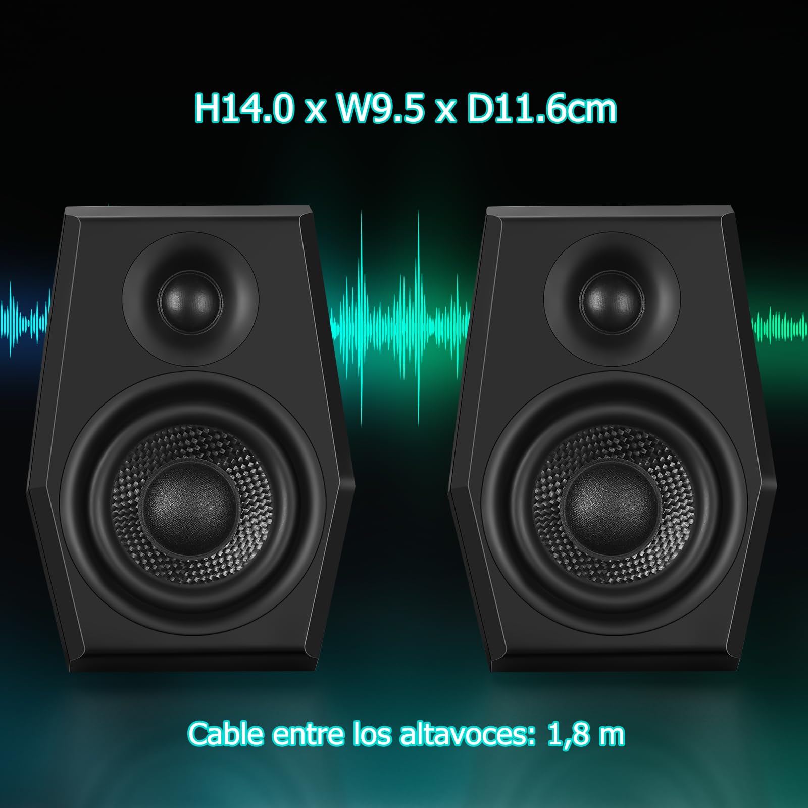Sanyun SW209 Altavoces Gaming 2.0 36 W, Audio Táctico 3 Modos DSP | Gaming/Cine/Música, DAC 24 bits, USB-C/Bluetooth 5.2/AUX, Driver Fibra Vidrio 7cm + Cúpula Seda 18mm, RGB (Pareja, Negro)