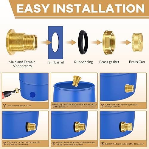 Miniatura 5 de Carvedexquisitely Montaje de mamparo de tanque de latón con enchufe, doble hembra de 12 pulgada NPT y macho de 34 pulgadas GHT (manguera de jardín