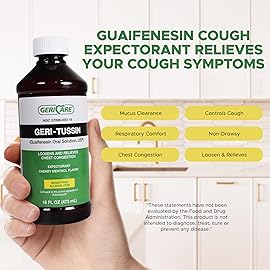 GeriCare Geri-Tussin Guaifenesin Oral Liquid Solution, Sugar-Free, Alcohol-Free Cough and Cold Relief Syrup, Helps Clear Chest Congestion, 16 Ounce Bottle (Pack of 1)