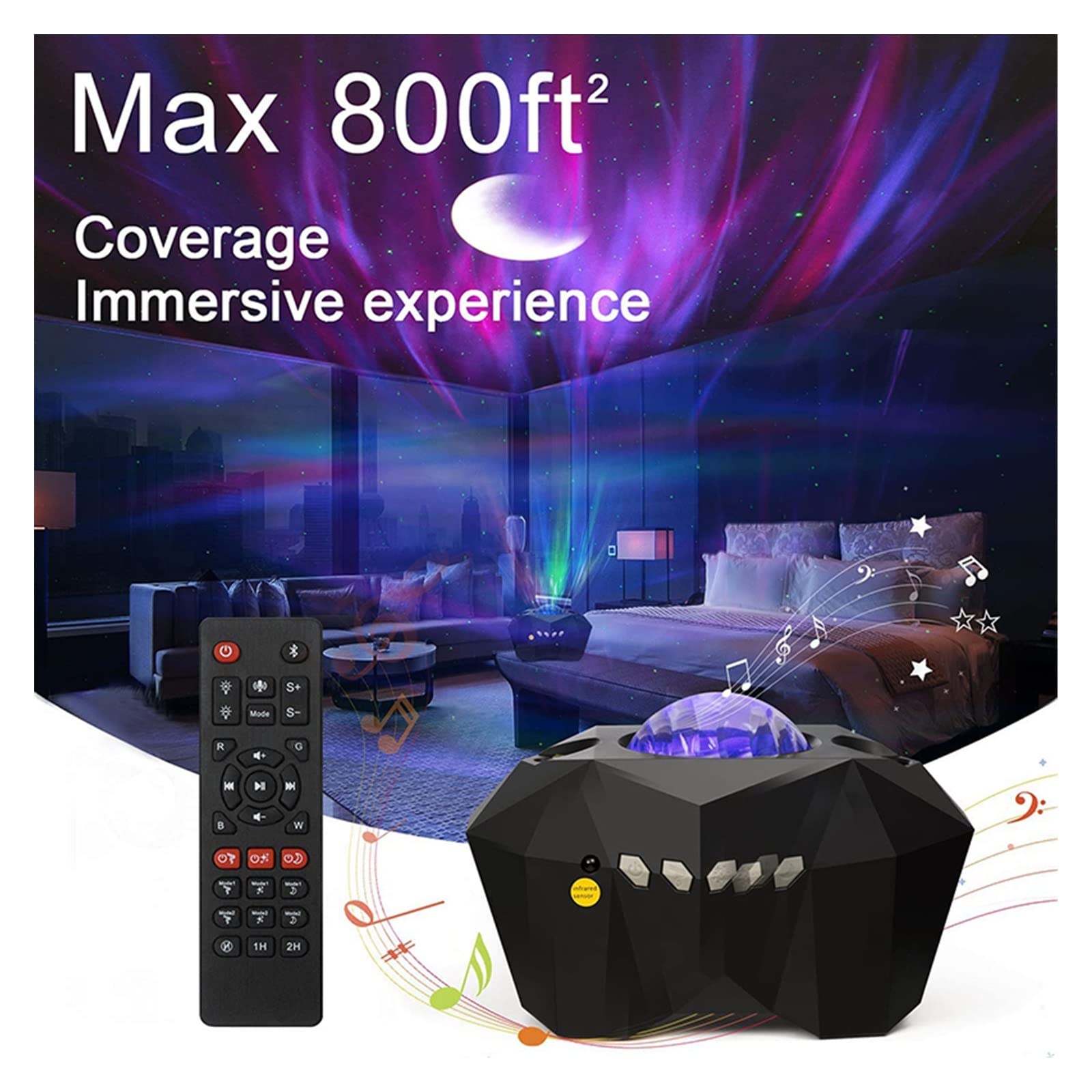 Luces LED para espectáculos, Luces Proyector de Estrellas Proyector con Control Remoto Cielo Luz Nocturna Regalo for niños Adultos Altavoz de música (Color : 1)
