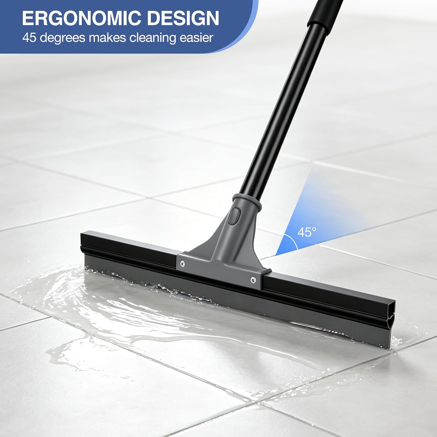 nacena Floor Squeegee with 62-in Long Adjustable Handle, Black Grey