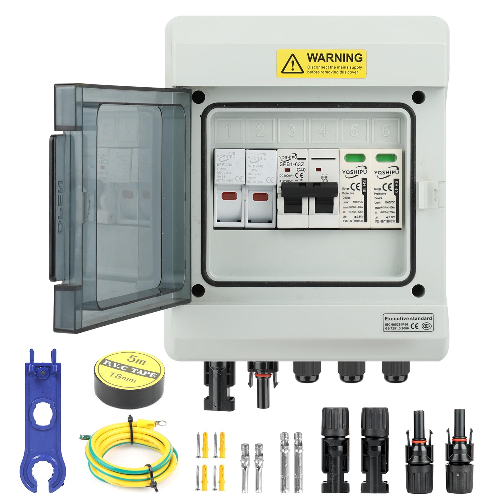 Protección Contra Sobretensiones Fotovoltaica con Fusible, 40A/1000V | Disyuntor CC, Disyuntor de Protección contra Rayos(1 In 1 Out), Caja de Conexión Solar Fotovoltaica IP65 a Prueba de Agua