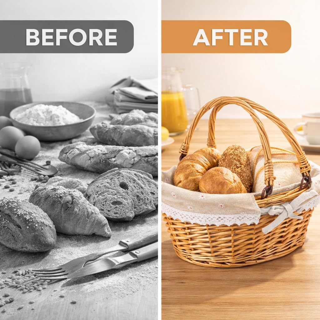 Handwoven Wicker Bread Basket with Handles,12.6in Bread Baskets for Serving Sourdough Proofing with Removable Liner,for Kitchen Counter,Picnic Basket,Easter Basket,and Fruits Vegetable Storage