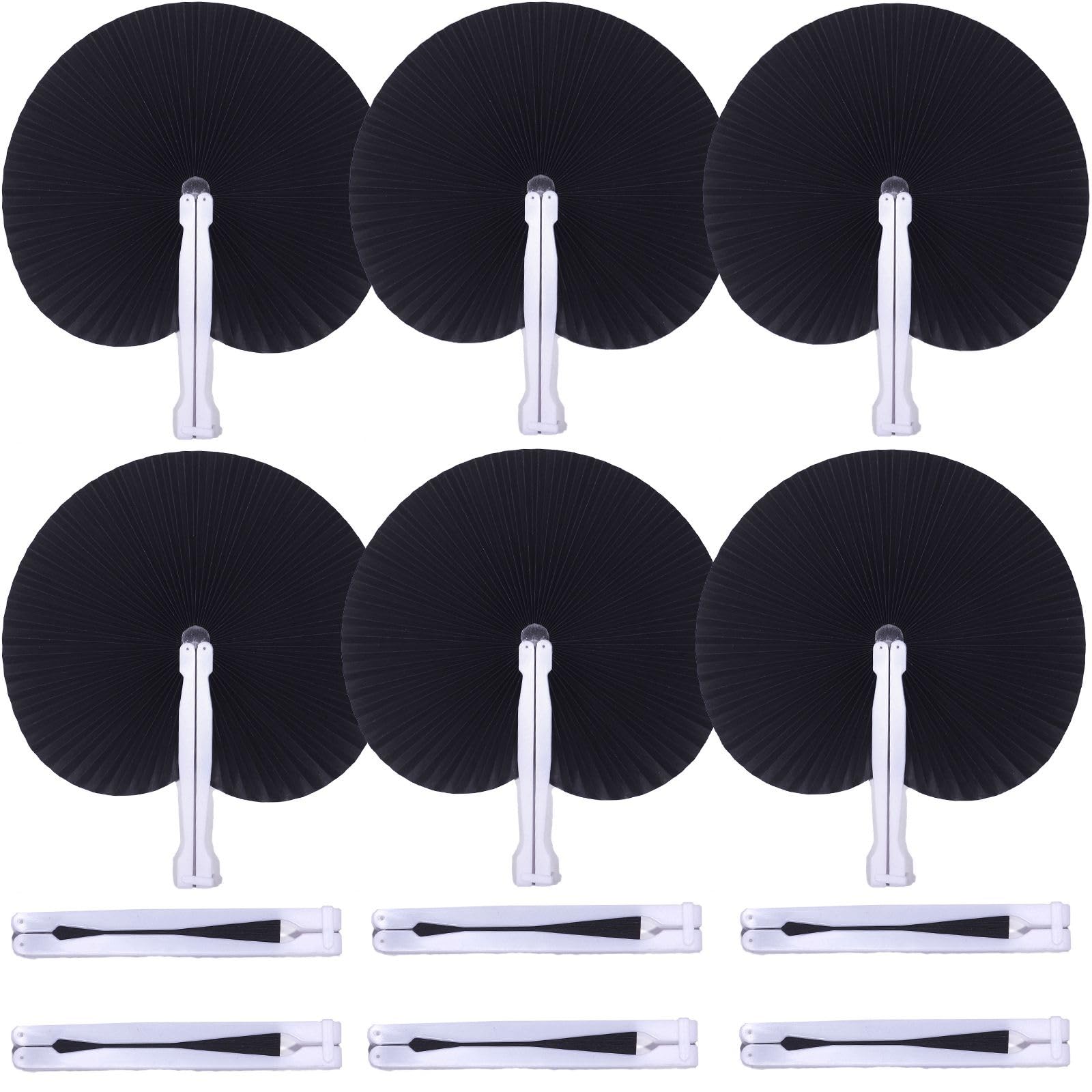 Bestage 20 Pieces Black Round Paper Fans | Foldable Handheld Fans for Women,Folding Hand Fans for Wedding,Bridal Guest,Church,Party Favors,Dancing,
