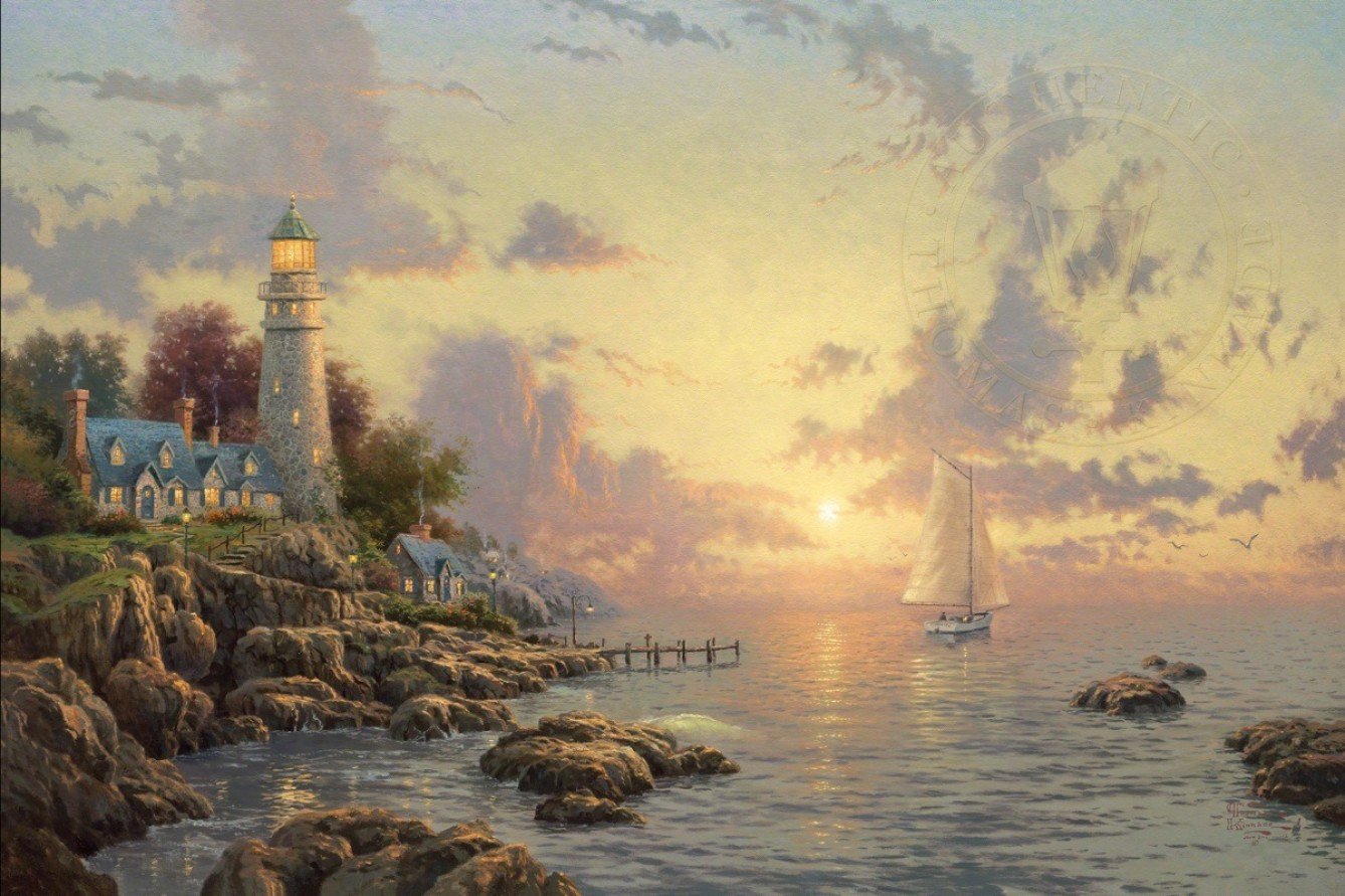 Thomas Kinkade The Sea of Tranquility 16 x 20 Brushstroke Vignette (Burnished Gold)