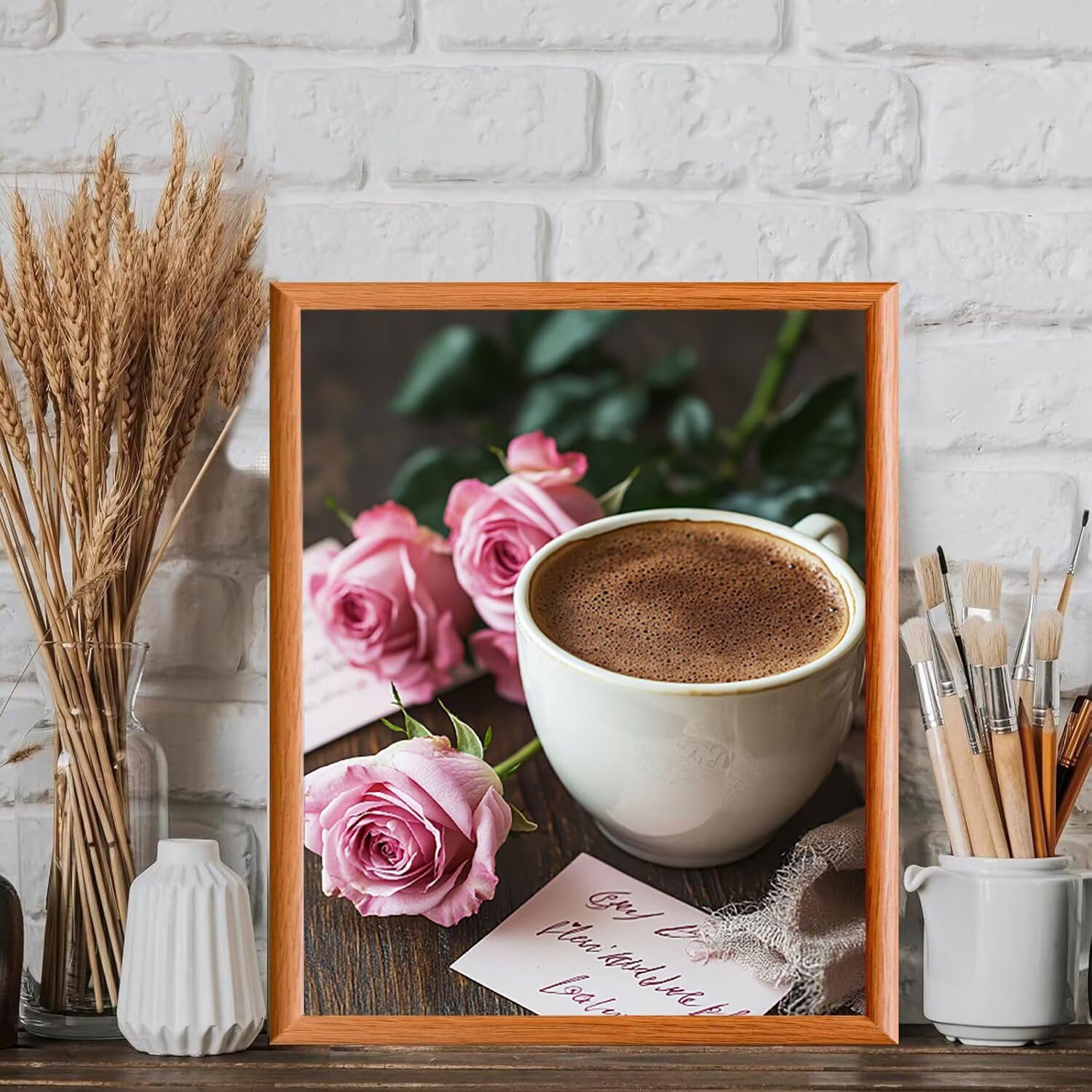 Kaffee mit Rose Malen Nach Zahlen Erwachsene Anfänger, 80x100cm c-525 | Malen nach Zahlen Erwachsene Leinwand Kit, DIY Handgemalt Ölgemälde Set mit 3-Pinseln und Acrylfarbe für Wanddeko,Ohne Rahmen