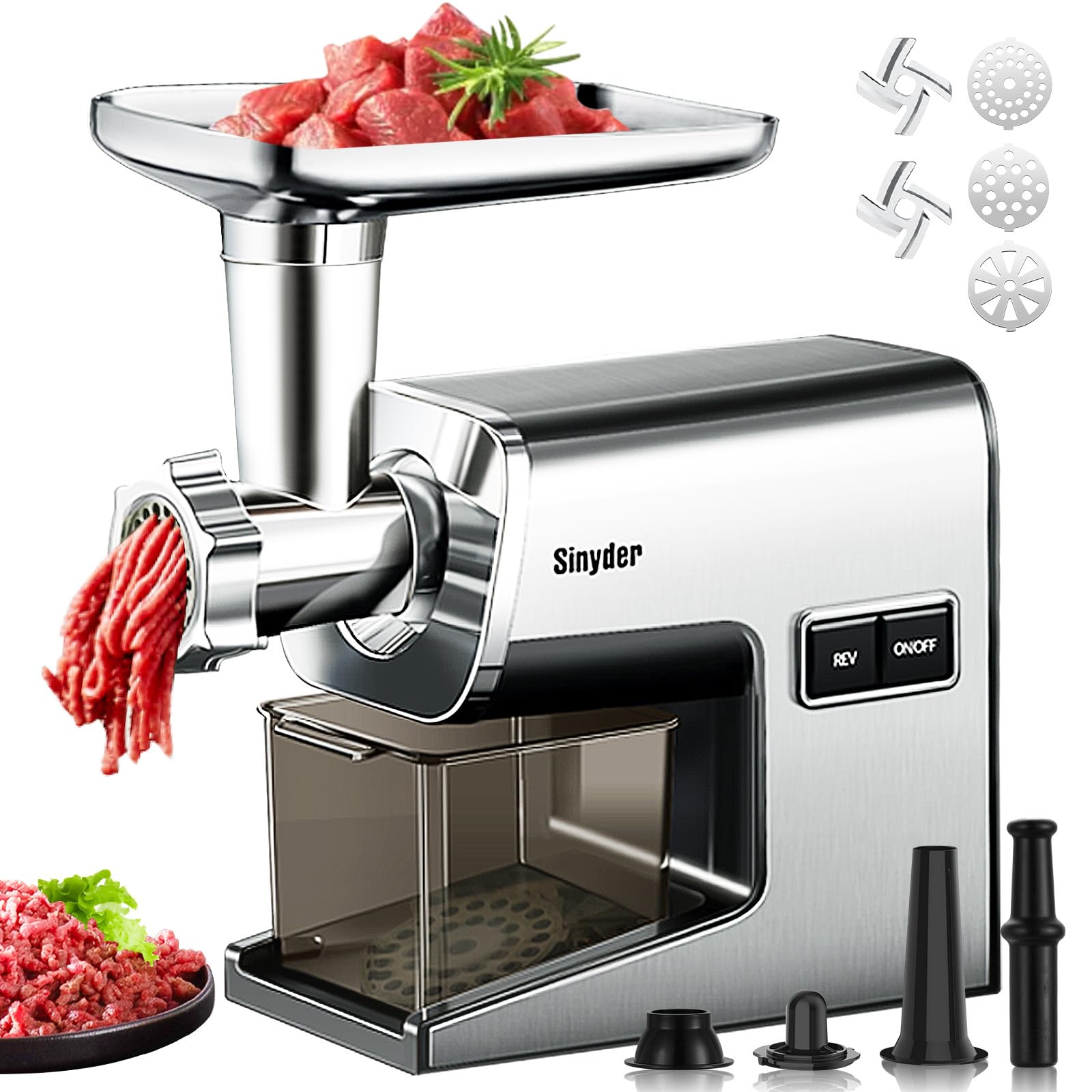 Electric Meat Grinder,3000W Max Heavy Duty Stainless Steel Meat Mincer with 2 Blades,3 Grinding Plates,Sausage Stuffer Tubes & Kubbe Kit for Home Kitchen & Commercial Using