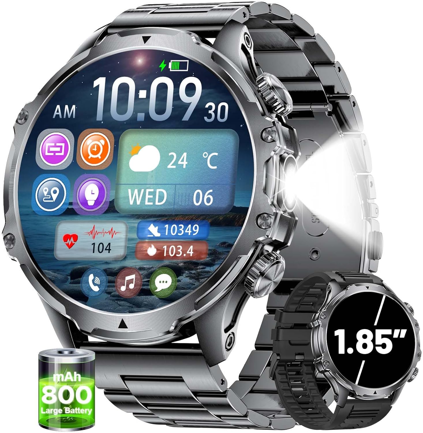 Militrary Smart Watch for Men,1.85″ HD/800mAh...