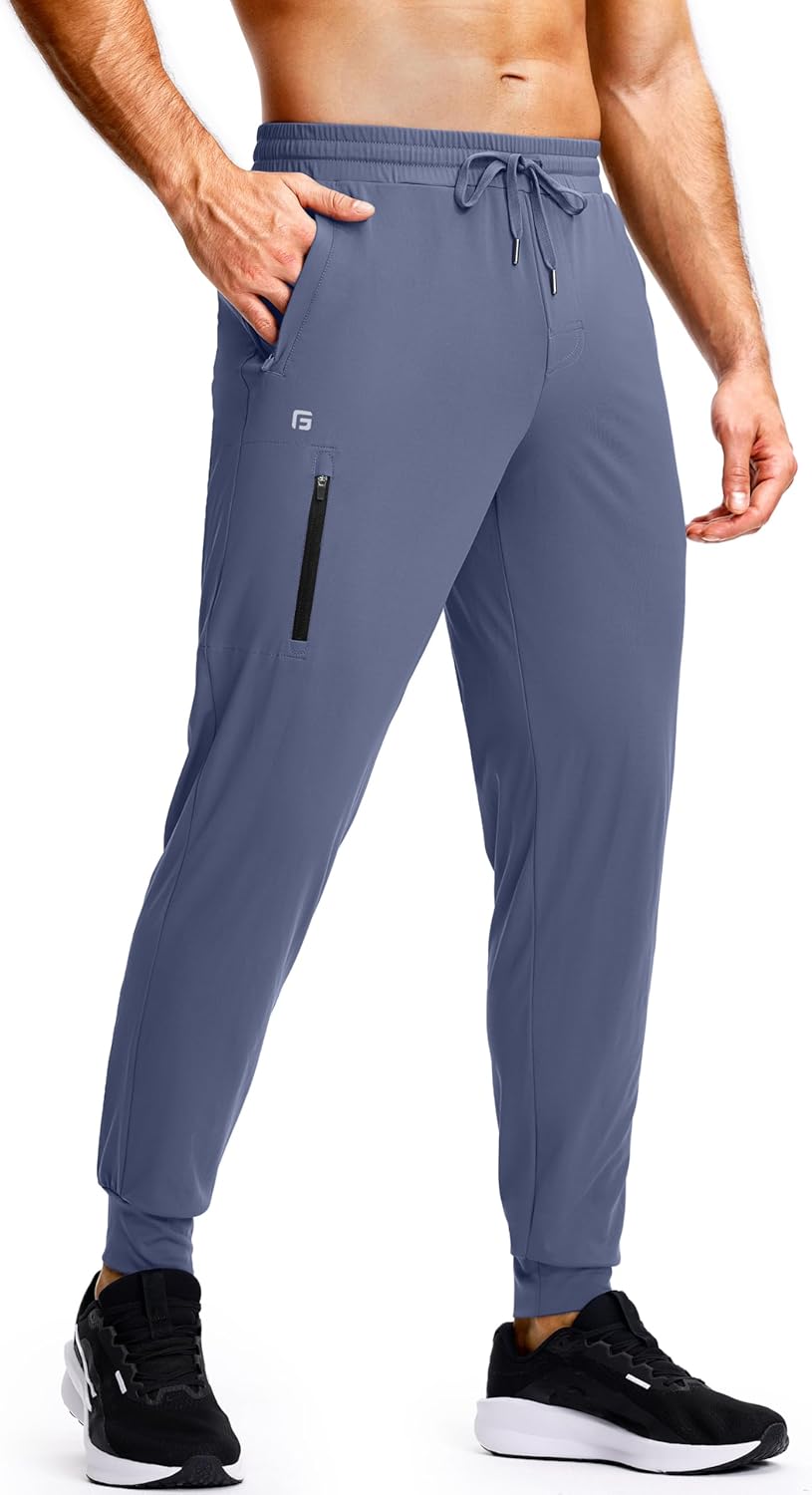 GGJ Men's Athletic Joggers with Zipper Pockets Stretch Tapered Running Sweatpants Gym Jogging Workout Pants for Men