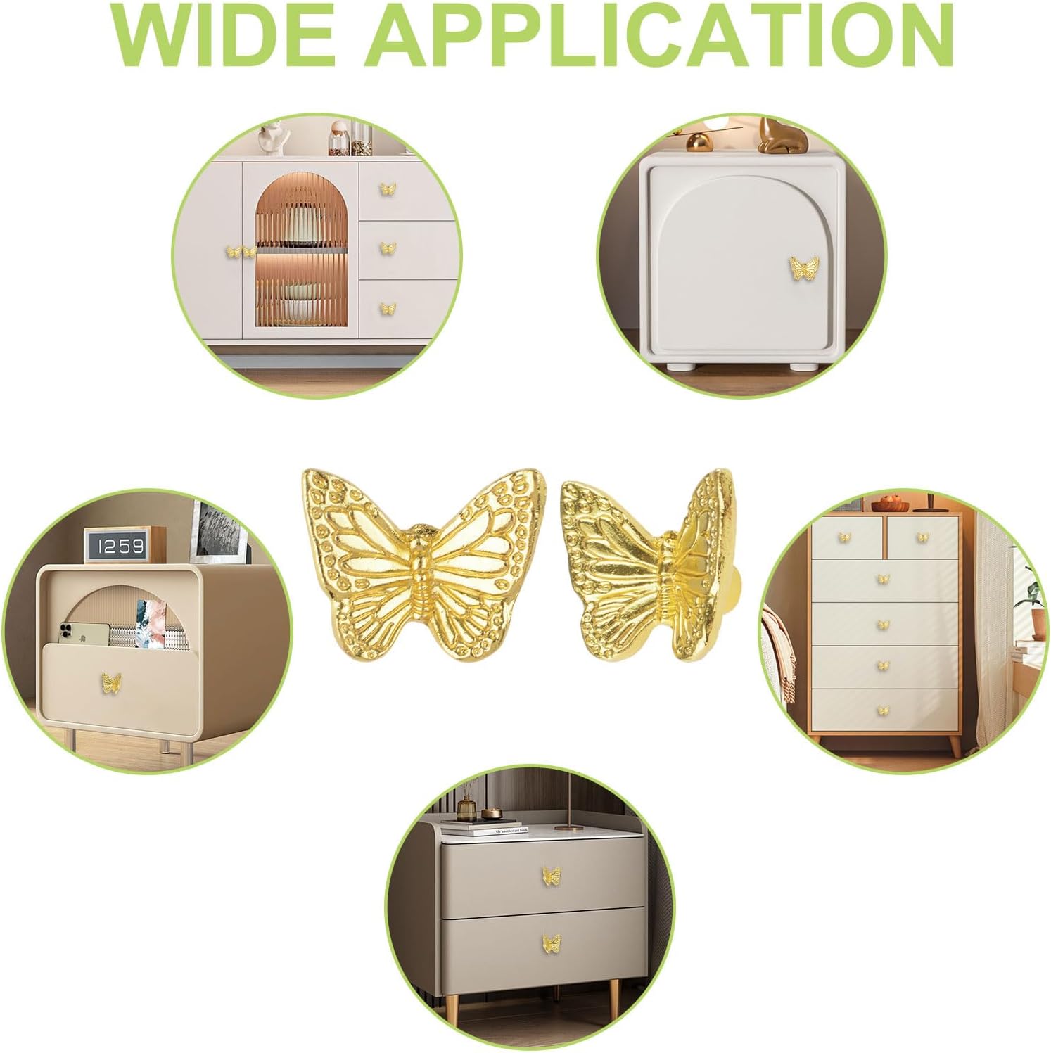 24Pcs Drawer Knob Zinc Alloy Pulls Knobs Antique Pull Handles Single Hole Furniture Cabinet Knobs with Screws for Drawer, Cupboard (Gold Butterfly)