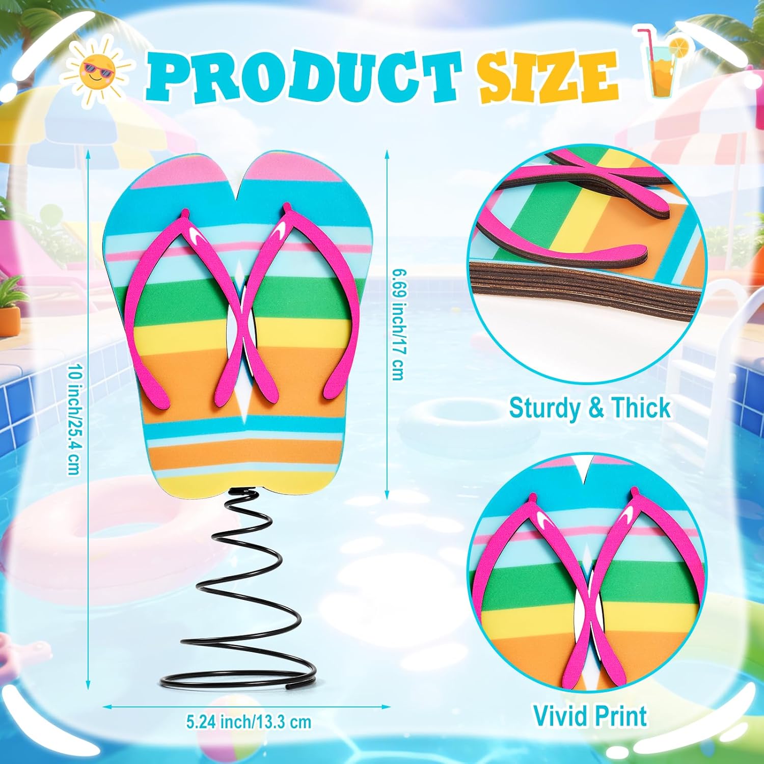 10 x 5.2 Inch Wood Summer Tree Topper with LED Lights, Flip Flop Tree Decorations for Christmas in July Luau Beach Theme Hawaiian Party Battery Powered Tropical Sandal Holiday Decor
