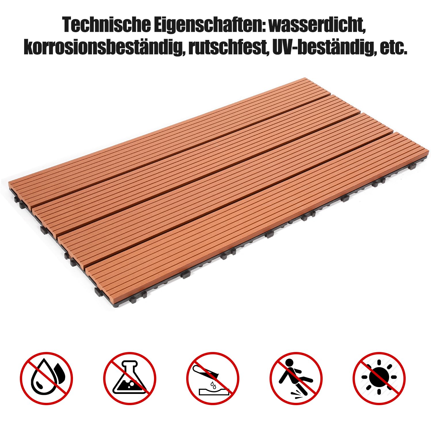 Eulenke WPC - Baldosas de terraza (12 unidades, 30 x 60 cm, para suelo de balcón, azulejos de clic, azulejos de balcón en imitación de madera, revestimiento de suelo resistente a la intemperie para