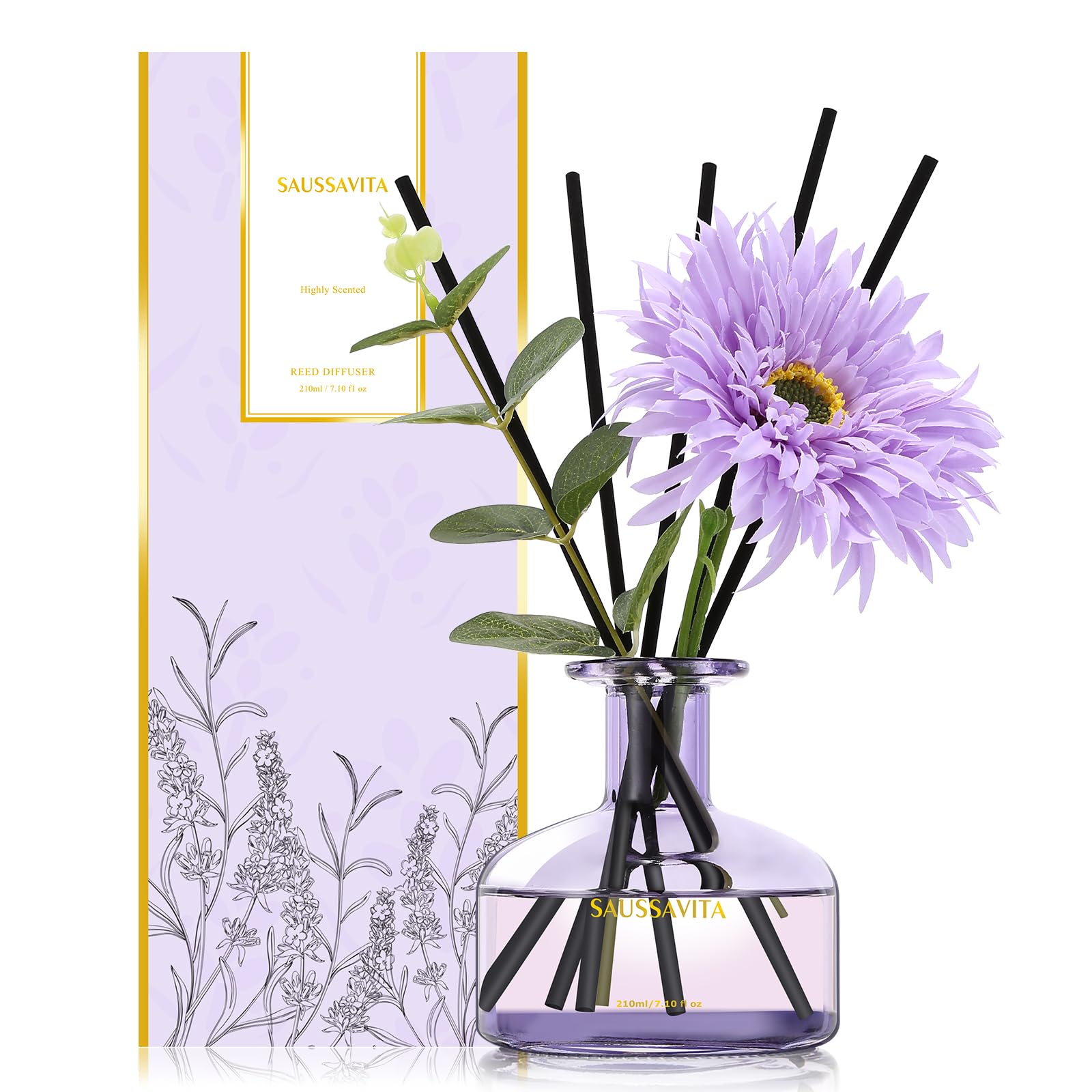 Saussavita Profumatore per Ambienti Boschetto di Lavanda, 210 ml Diffusore Profumo Ambiente con Bastoncini di Fragranza, 120 Giorni di Lunga Durata, Profumo per Casa, Ufficio e Bagno, Decorazione Casa
