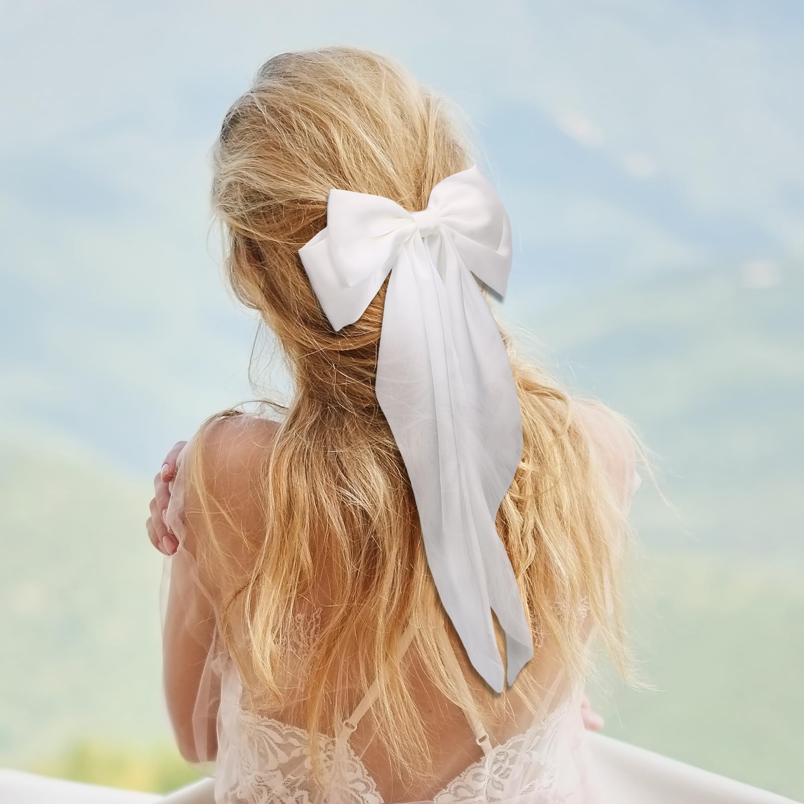 Ouligay 6 fiocchi per capelli in raso setoso per ragazze e donne, nastro per capelli con clip per capelli lunghi con nappa, accessori per fiocco nero, rosso, rosa, blu, viola