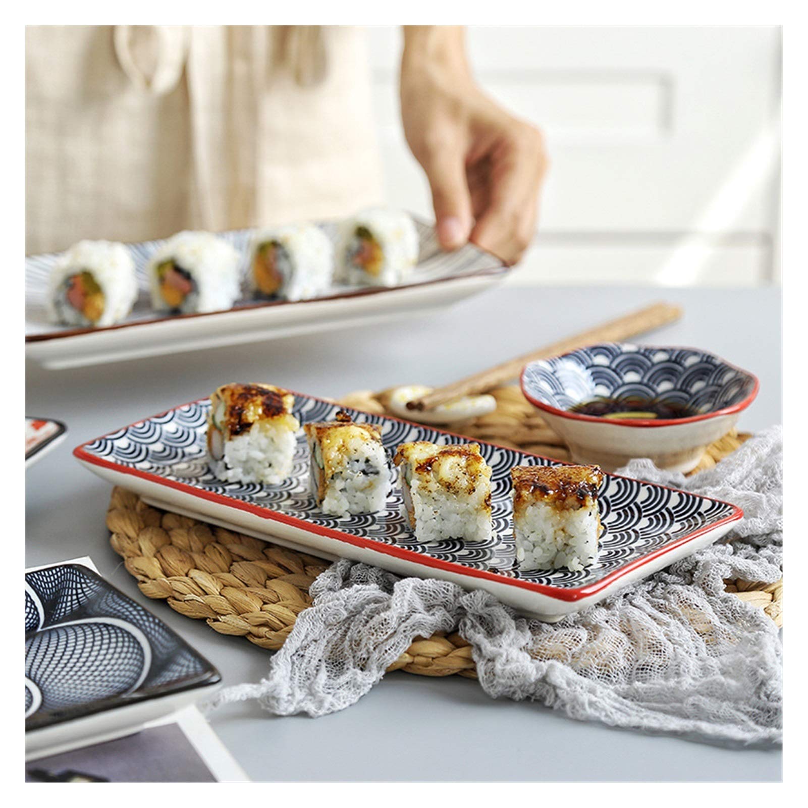 Plato Llano, vajilla para Fiestas, vajilla, Plato de Sushi, Plato Rectangular Creativo esmaltado, Platos fríos para el hogar, 1 Pieza, E, Talla única