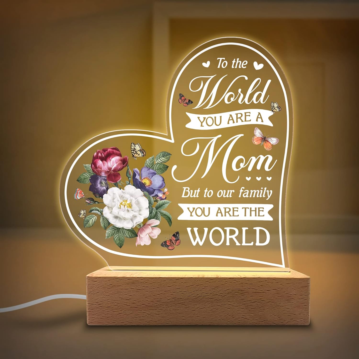 KITCHENVOY Acrylic Night Light Gift for Mother - to Our Family You are The World - Acrylic Light