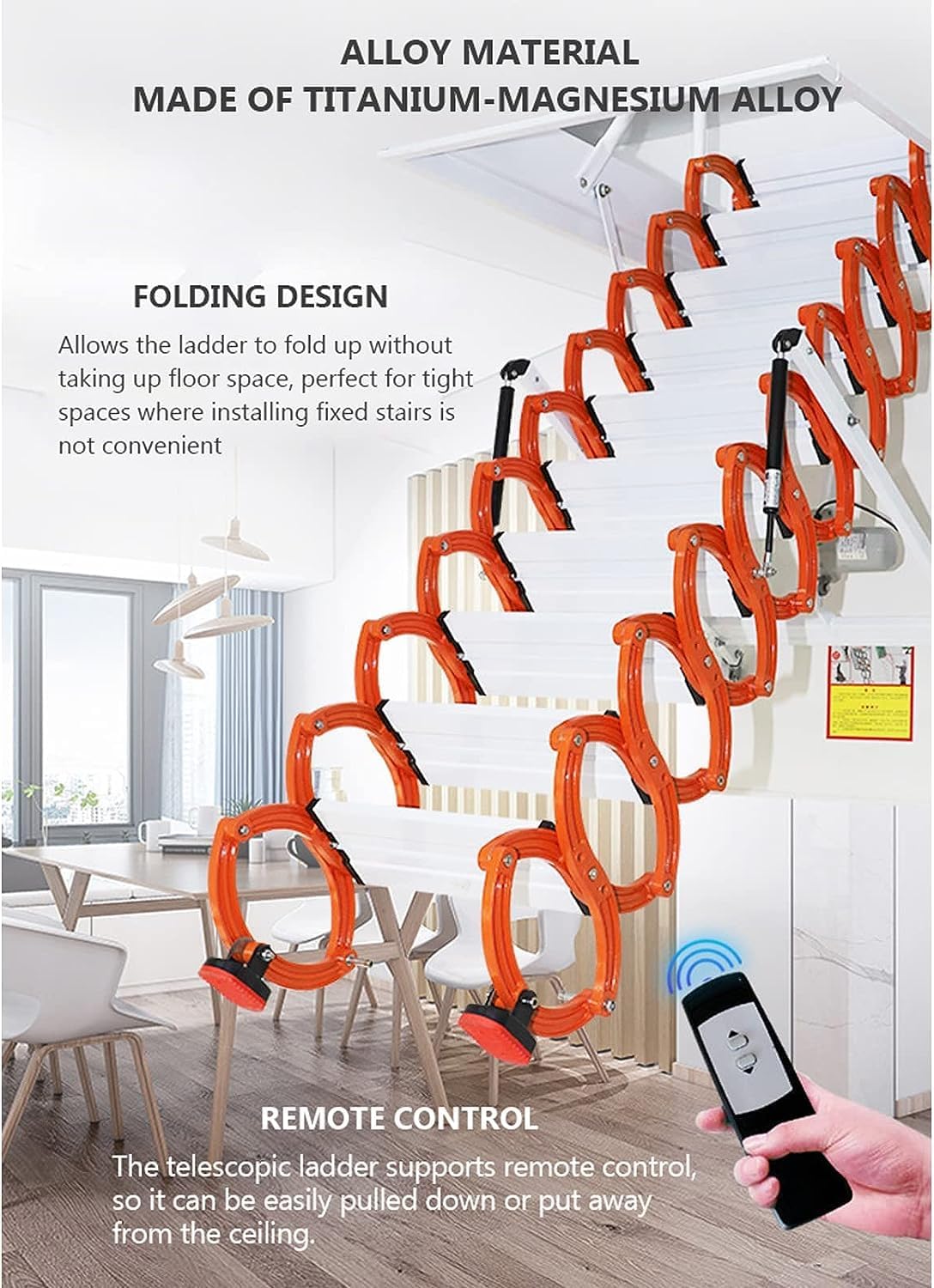 Motorized Attic Ladder Titanium Magnesium Attic Stairs Ceiling with Telescopic Ladder Loft Ladder High Strength