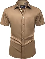 Vista 135 de Alimens & Gentle - Camisas de vestir con bolsillo y manga corta, de color liso y sin arrugas, estilo casual con botones, para hombres