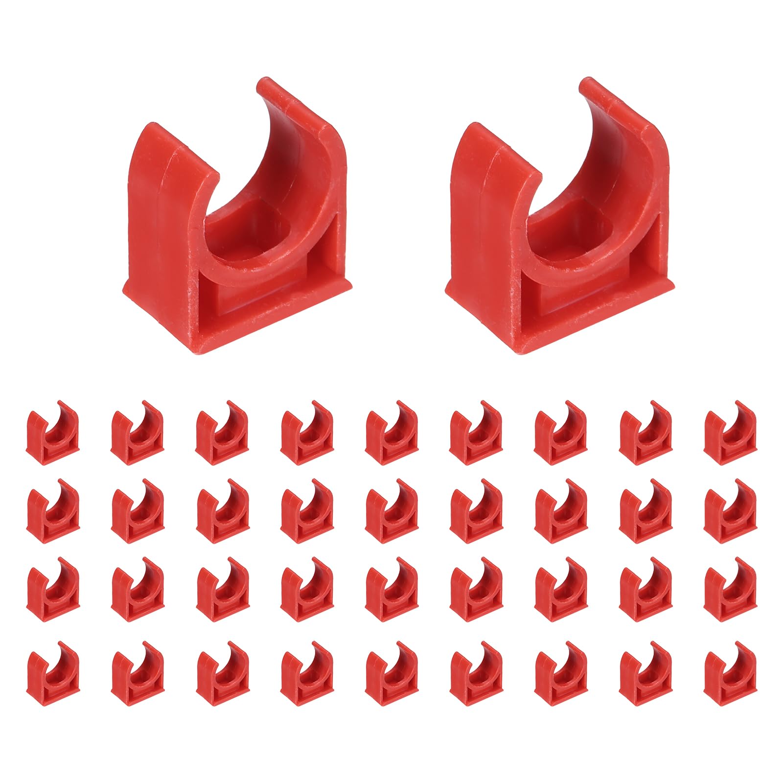 sourcing map 100pcs U-Shaped PVC Water Pipe Clamps Clips 5/8" (16mm) U-Shaped Buckles U-Hook Pipe Support Hangers for TV Trays Tubing Hose Hanger Support Pex Tubing, Red