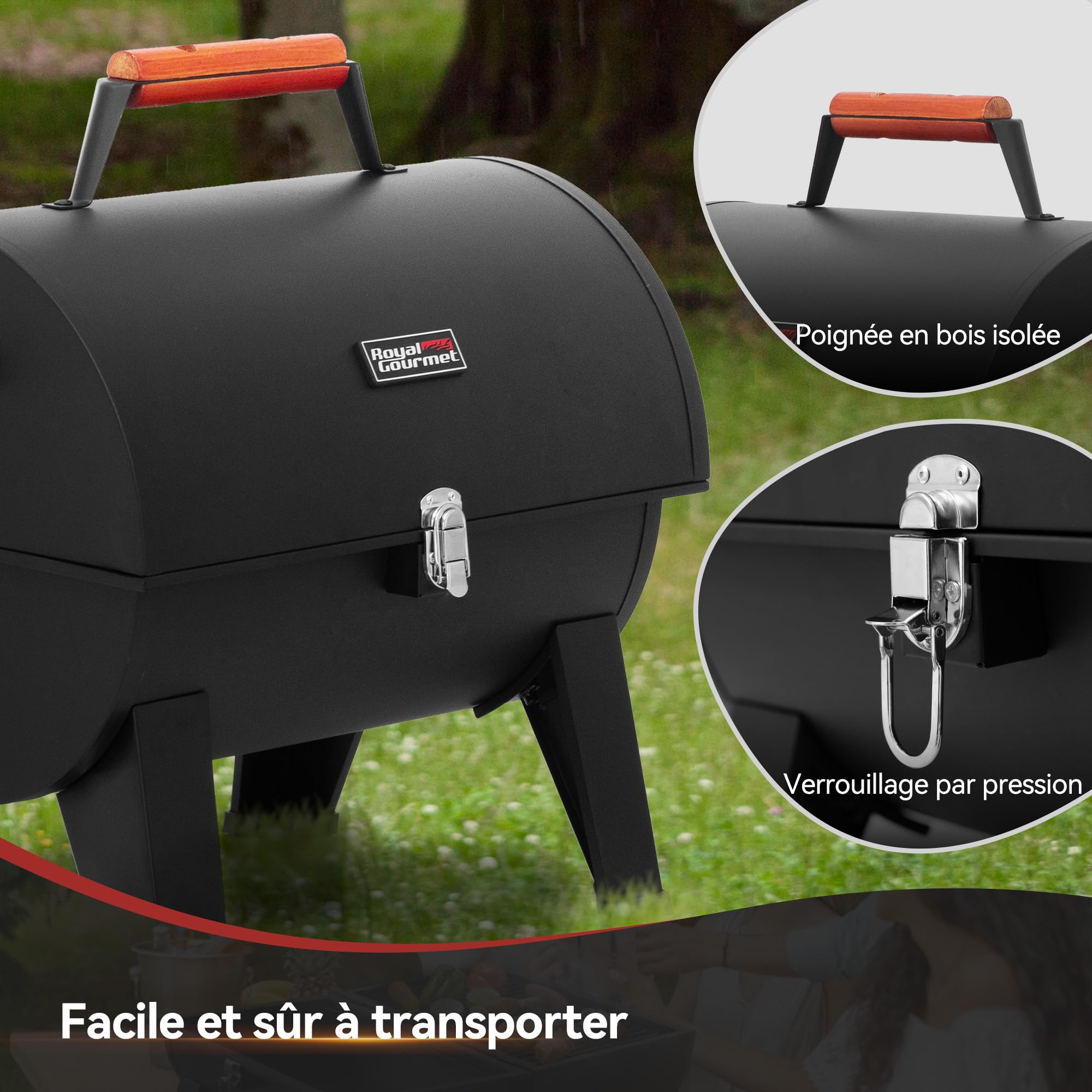 Royal Gourmet Przenośny grill na węgiel drzewny, grill z drutu stalowego na węgiel drzewny emaliowany powierzchnia do pieczenia 44 x 31,8 cm, odpowiedni na kemping i na zewnątrz, czarny
