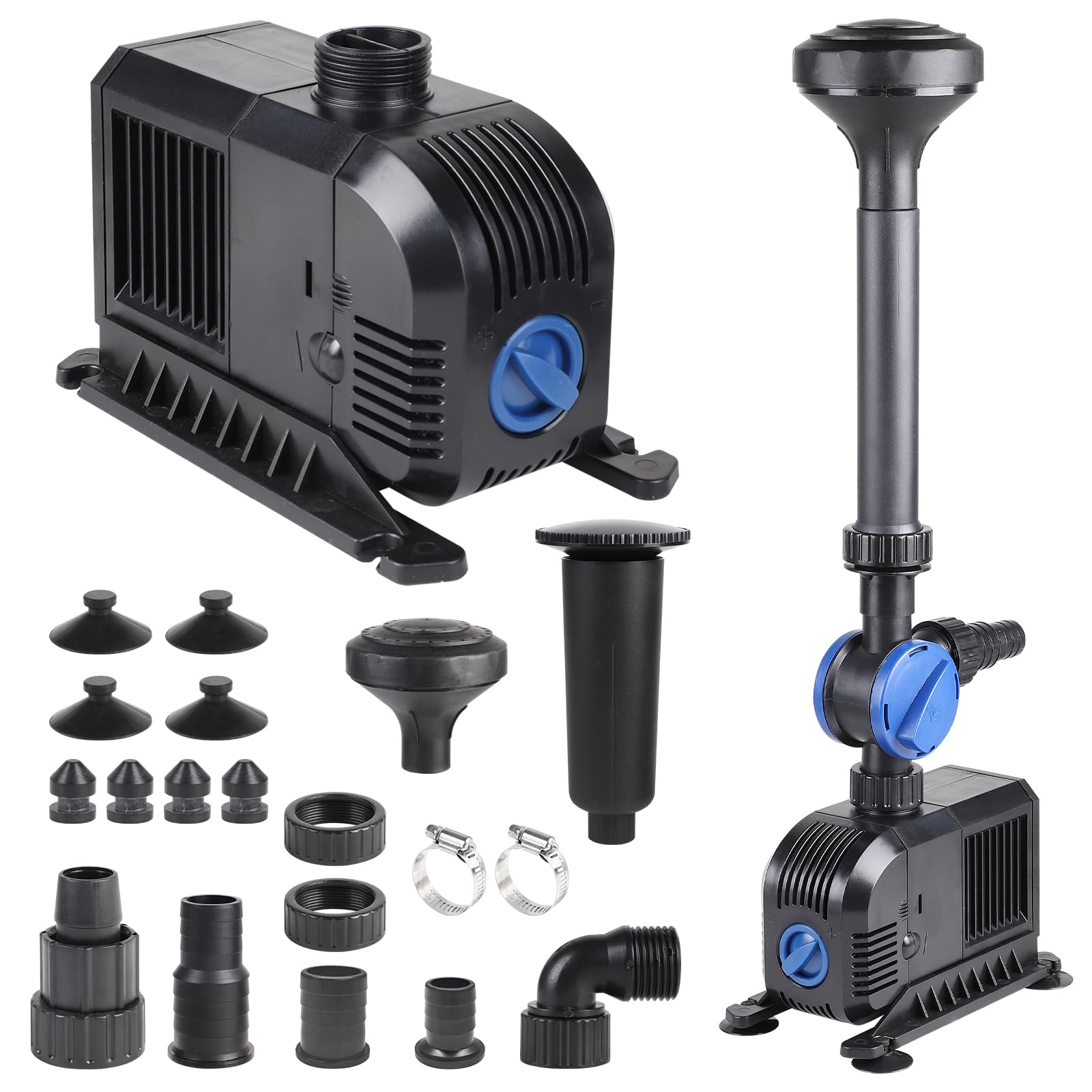 EFUTURETIME Pompa per Laghetto da Giardino 3000l/H 55W, Pompa per Fontana da Esterno Interno 3m Prevalenza, 2 Tipi di Ugelli, 5m Cavo, Pompa per Giochi d'acqua per Paesaggio Acquatico Perfetto