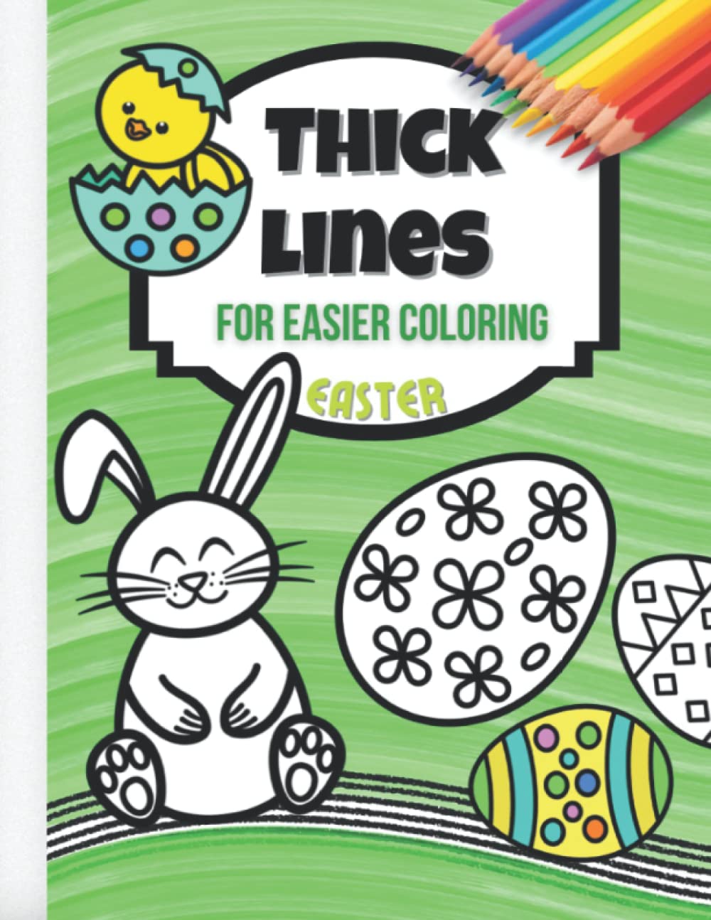 Low Vision Easter Coloring Book for Seniors, Kids and Adults, Thick Lines: Large, Easy and Simple Print Animals, Eggs and Food for Relaxation