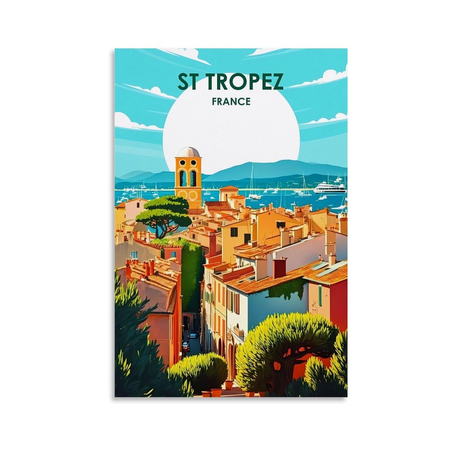 Ouweri Unframe-Style St Tropez France Vintage Travel Poster Print Photo Art Painting Canvas Home Decorative Bedroom Modern Decors 12X18inch(30X45cm)
