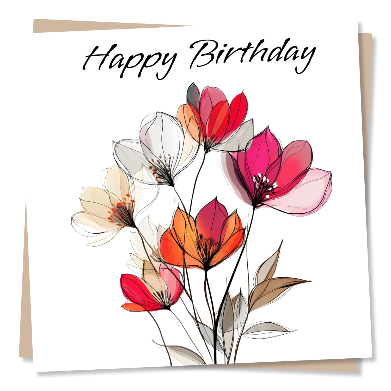 Happy Birthday Card - Floral Pink Design - Elegant Card for Women, Friend, Best Friend, Relative, Partner - Birthday Card for Nature or Flower Lover