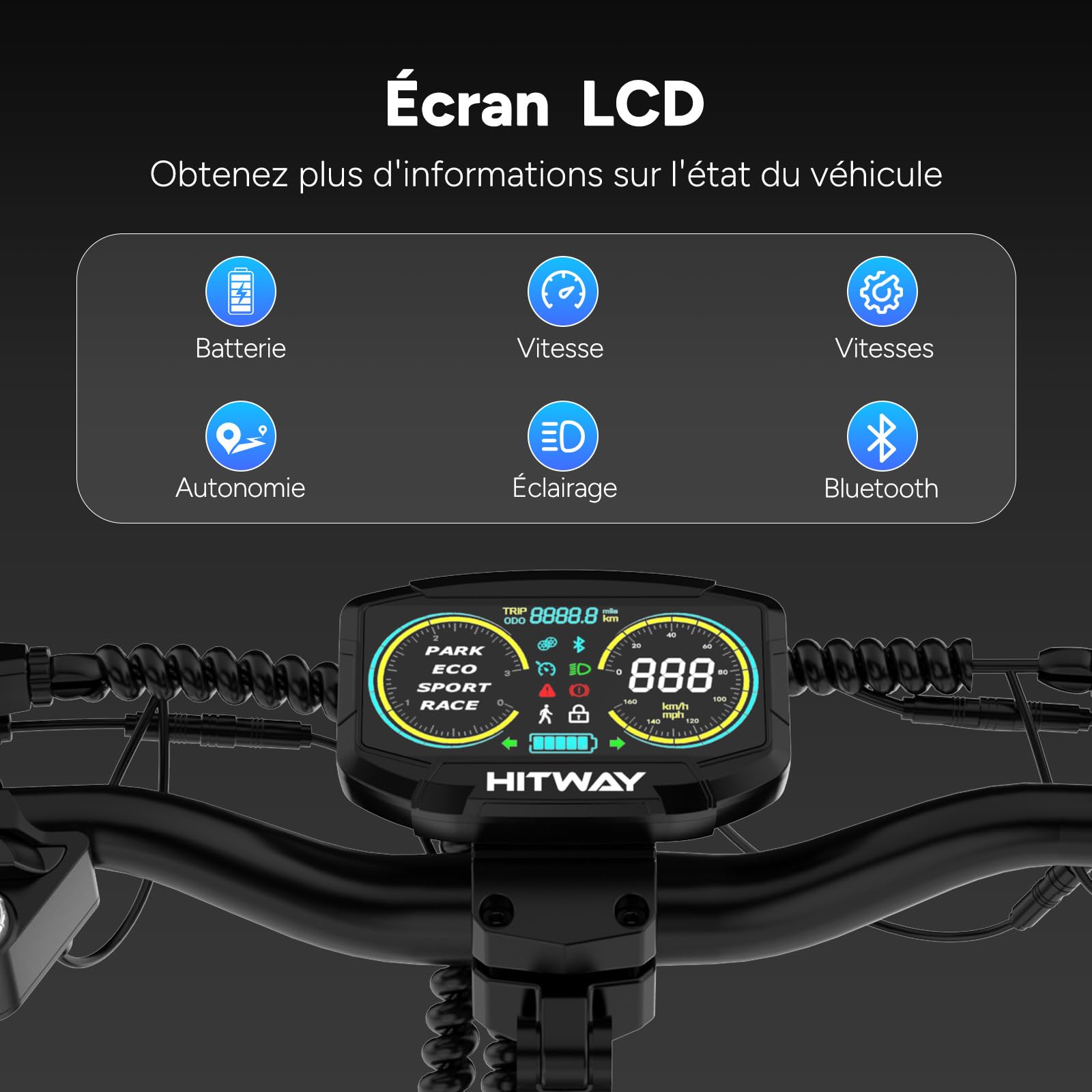 HITWAY H10 Trottinette Électrique Adulte 1600W - Autonomie 90KM/110 KM, Batterie 48V 20.8Ah/28.6Ah - Scooter Tout-Terrain 10 Pouces Tubeless - Double Suspension, Max 120kg - Pliable - APP et NFC