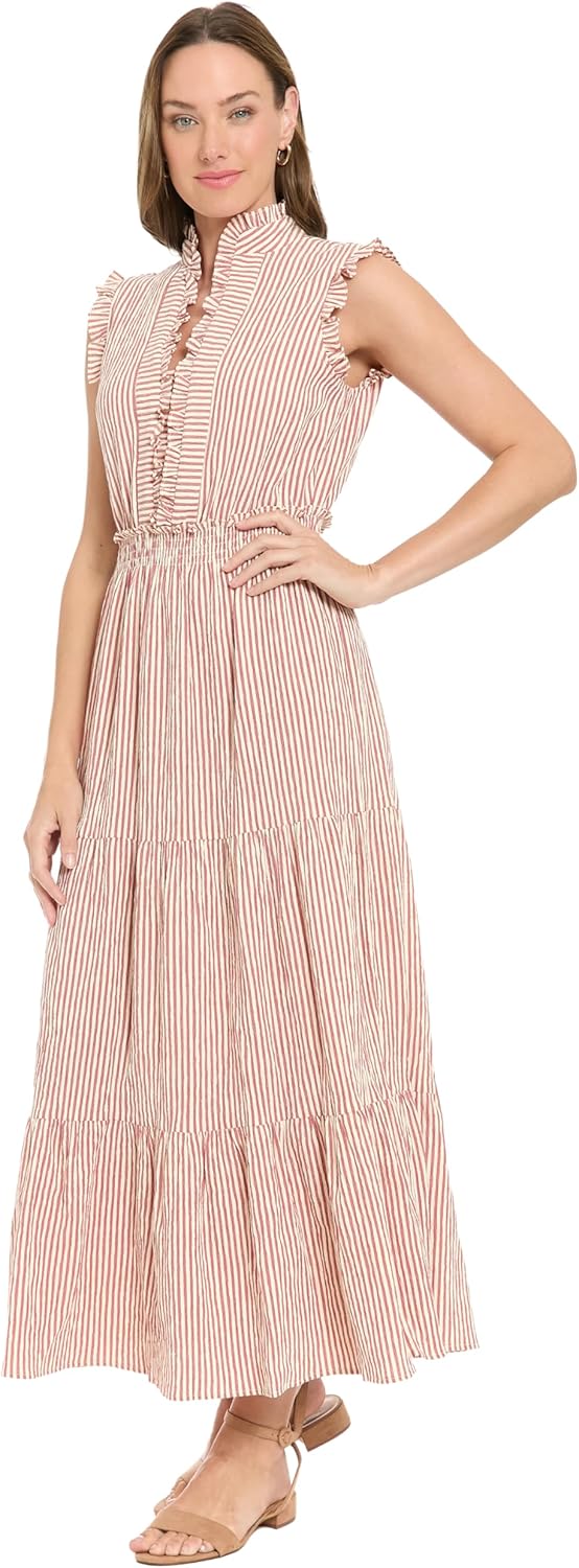 London Times Womens Women's Sleeveless High Neck Ruffle Trim A-line Maxi Wedding Guest Dresses - Image 2