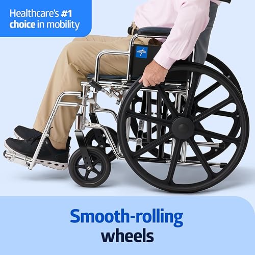 Miniatura 2 de Medline MDS806900 Excel - Silla de ruedas bariátrica extra ancha asiento de 24 pulgadas de ancho brazos desmontables de longitud de escritorio