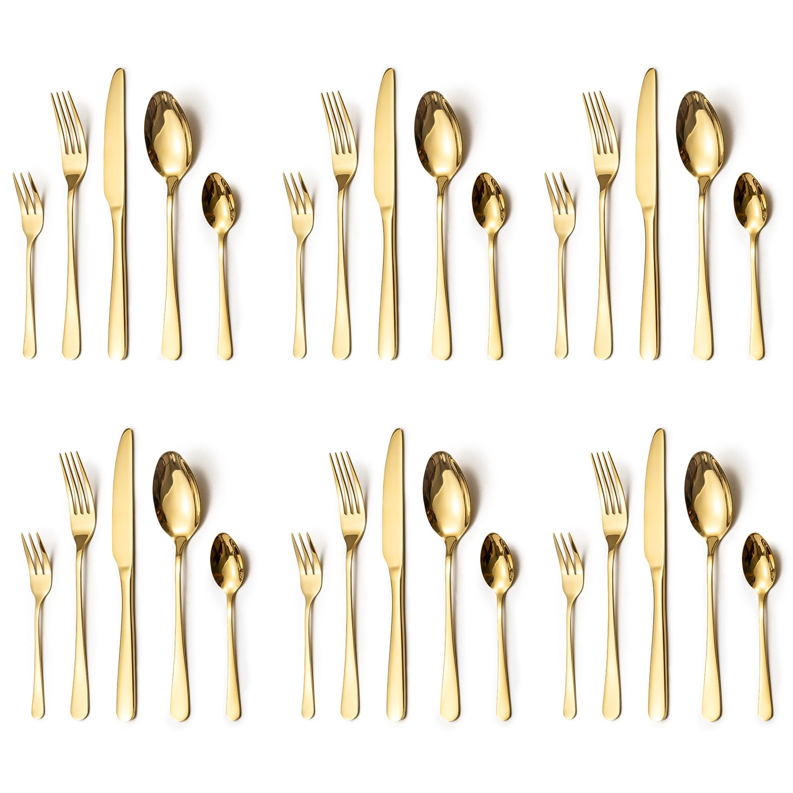 LAZAHOME Besteck Set, Edelstahl Spiegelpoliert 30 teilig Besteckset für 6 Personen, Essbesteck Set mit Messer Gabel Löffel für Familie/Party/Hotel/Restaurant, Gold Tafelbesteck, Spülmaschinenfest
