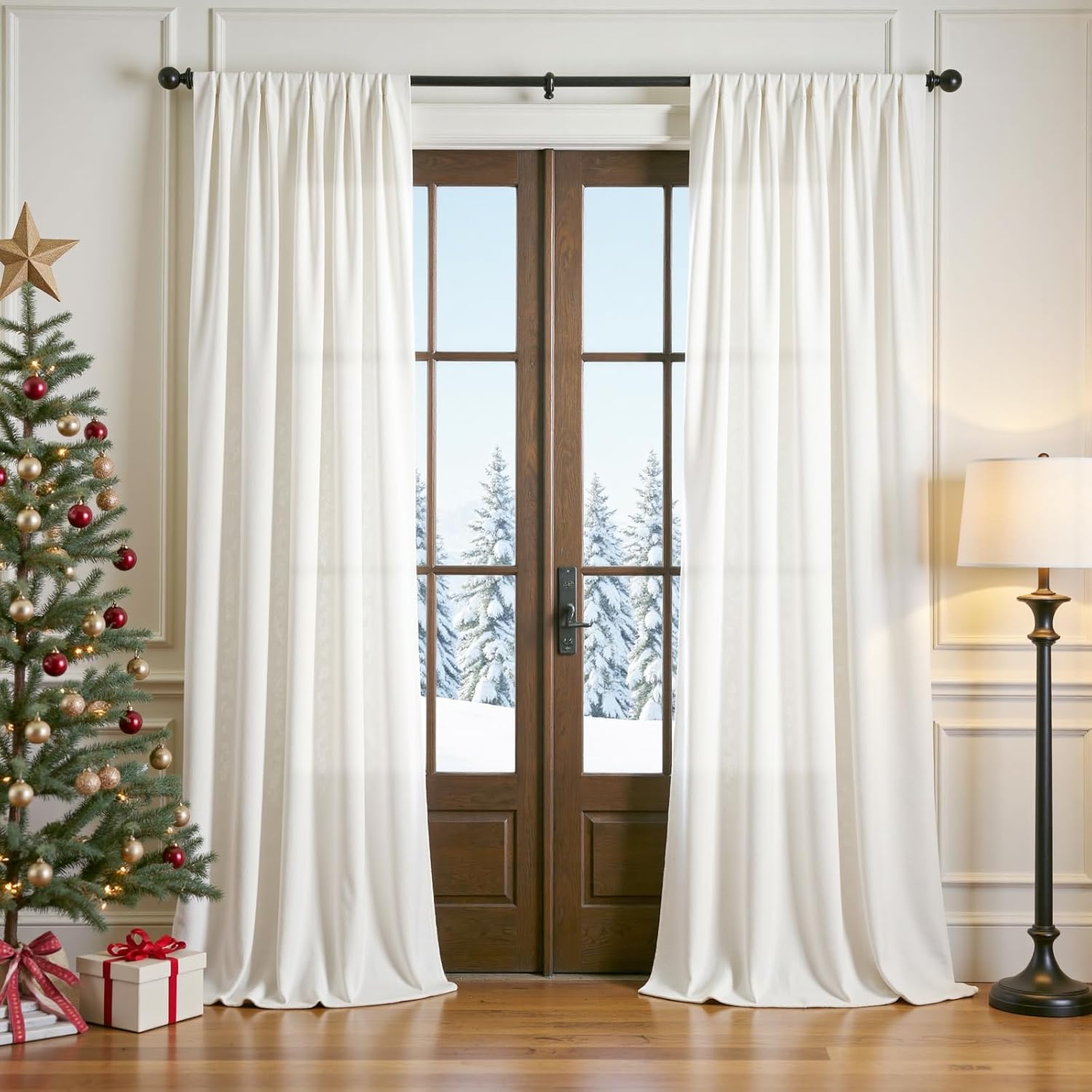 Lazzzy White Velvet Curtains Thermal Insulated Curtain Drapes for Bedroom Living Light Filtering Privacy Home Decor Rod Pocket 84 Inch Length 2 Panels, W42 x L84