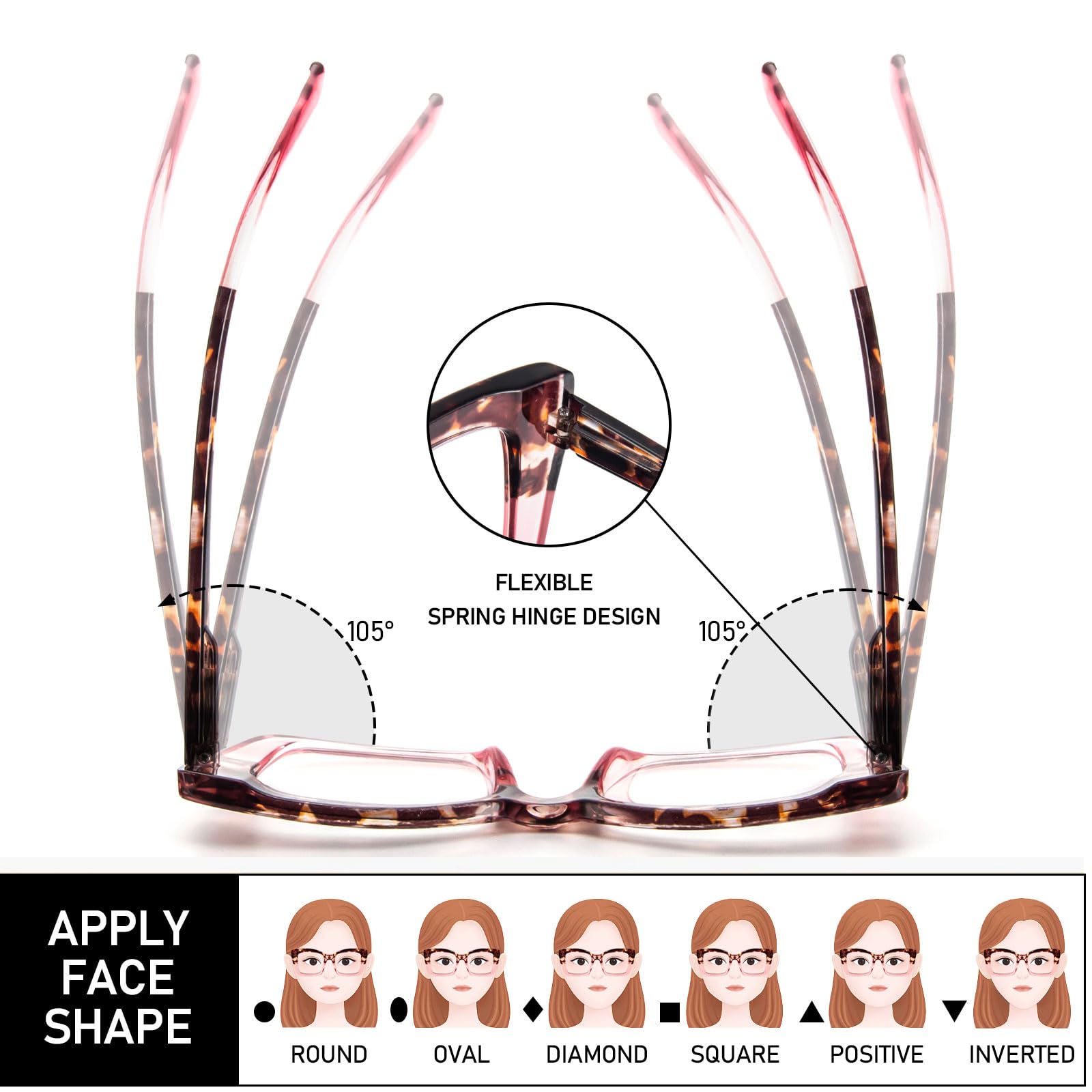 REAVEE Oprah große quadratische Lesebrille für Frauen, Blaulichtblockierung, großer Rahmen, Computerleser, Federscharnier