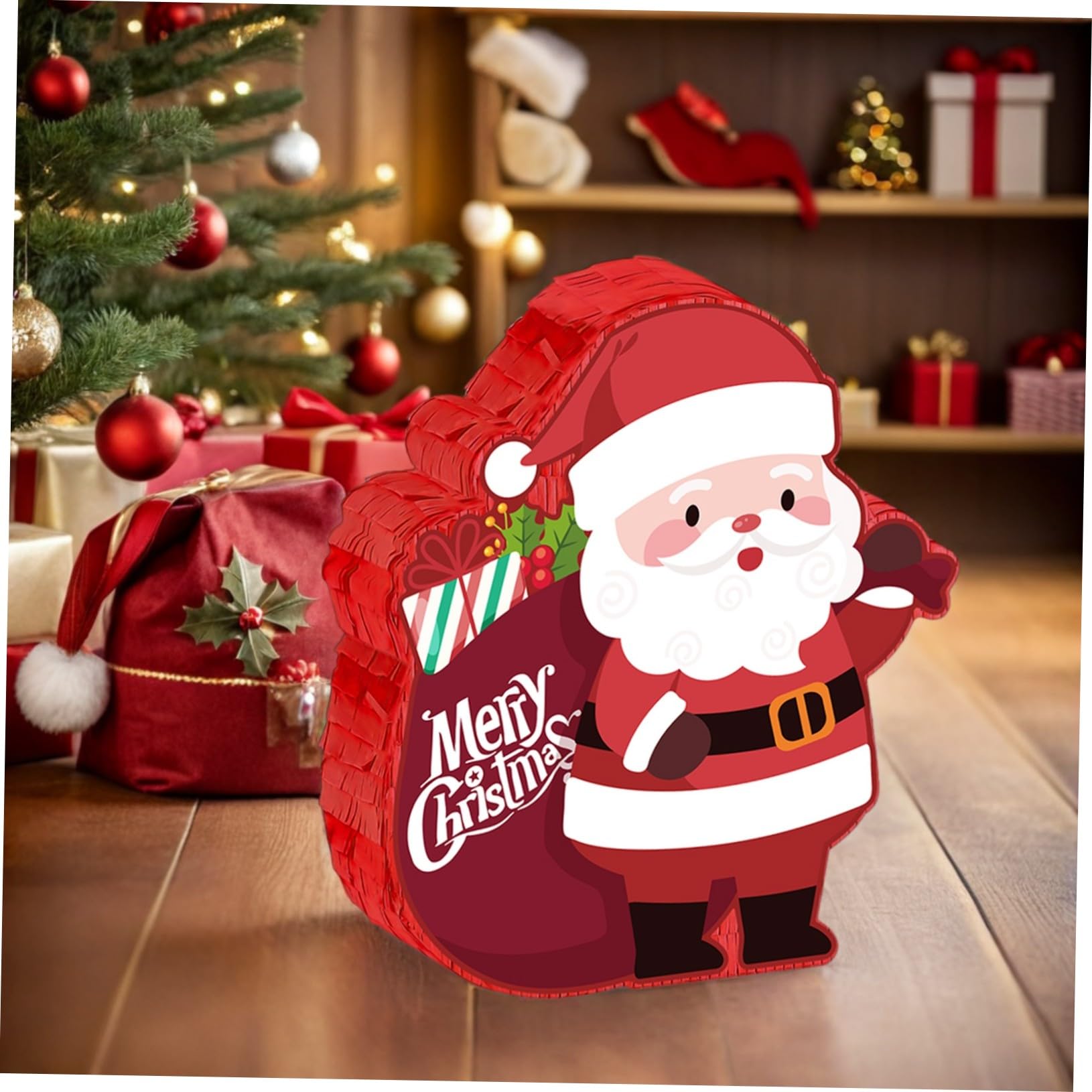 Cabilock Piñata de Navidad Grande de Papá Noel de Piñata para Fiestas Navideñas Confeti para Actividades Familiares Navideñas y Decoración Interiores