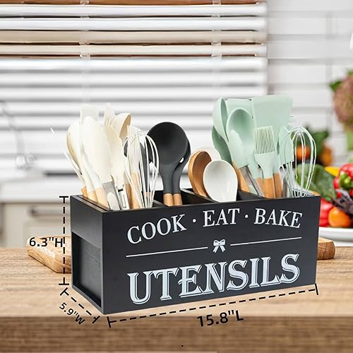 Miniatura 3 de Soporte para utensilios, soporte de utensilios de madera extra grande para encimera de cocina, organizador de espátula de cocina, organizador de