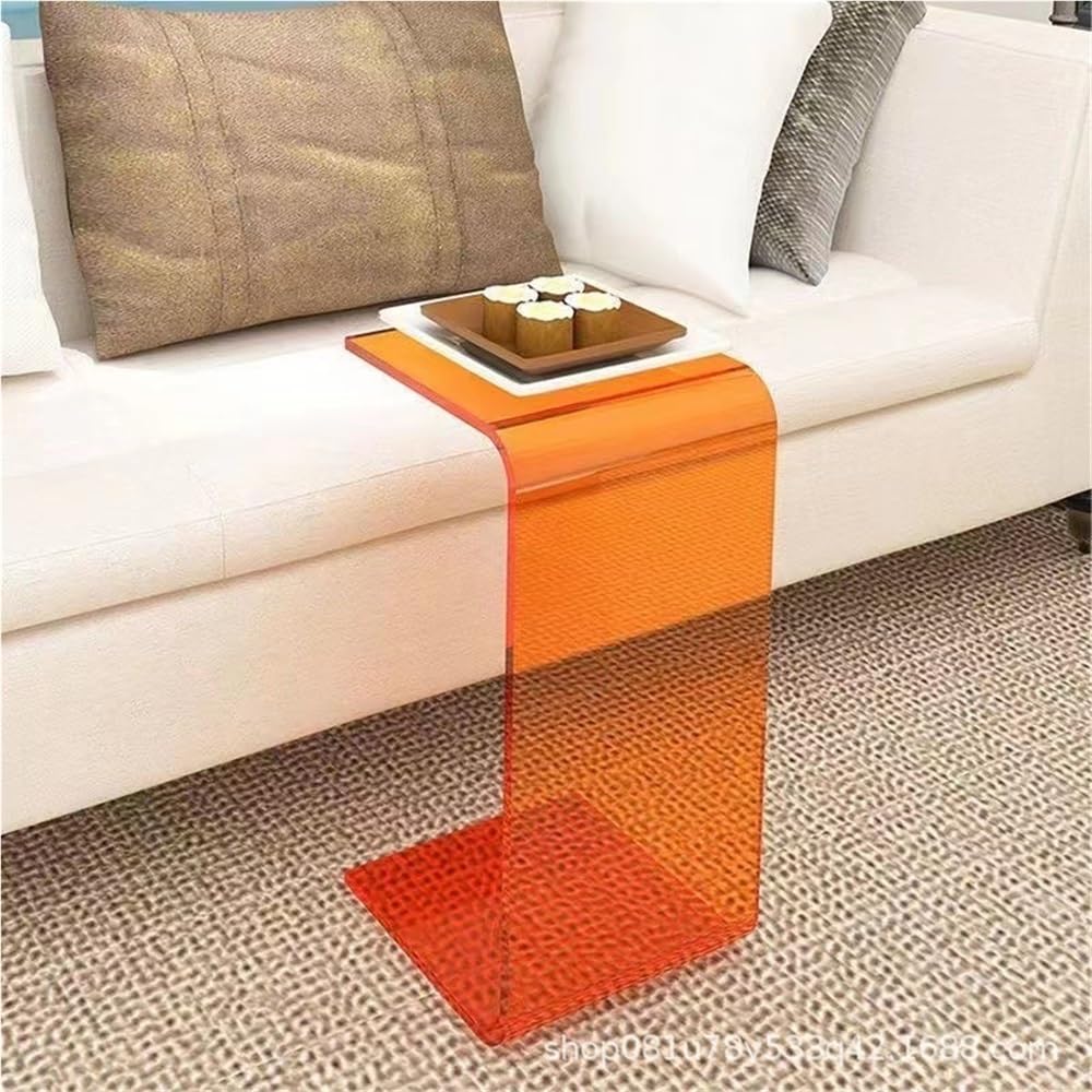 SXZenSpace Clear Acrylic Side Table, Modern Design Nightstand, Stylish End Beside C Shaped Nightstand for Living Room, Bedroom(Orange,60cm/23.6in)