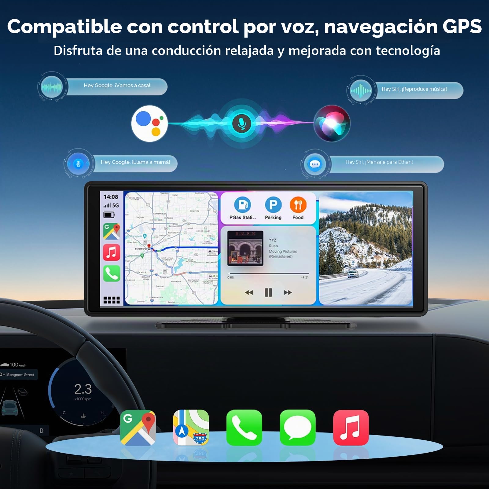 10.26" Pantalla Carplay Coche para Apple CarPlay & Android Auto, Táctil Pantalla con 4K Dash Cam / 1080P Cámara Retrovisora, CarPlay Autoradio Pantalla Táctil Soporta Doble WiFi / Video