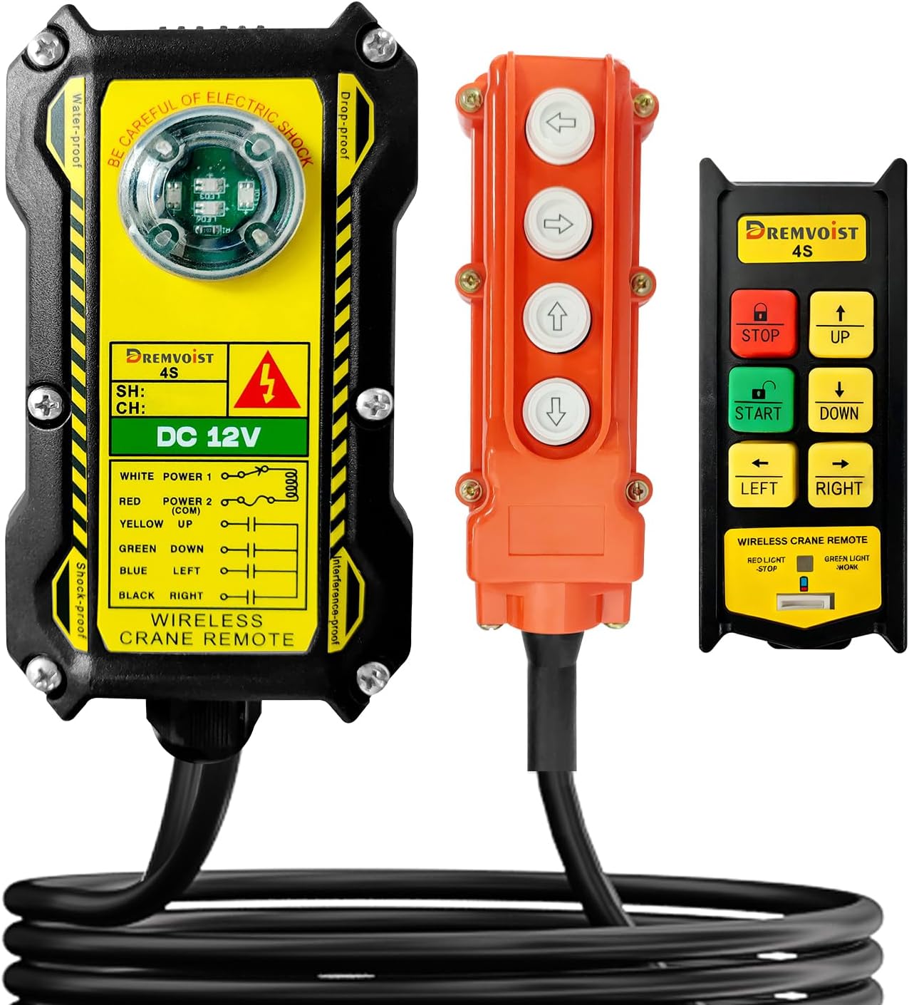 2 in 1 Crane Remote Control, 12V Wireless Crane Dump Trailer Controller, Industrial Hoist Truck Crane Switch Control Station, Up-Down-Left-Right, 4 Direction
