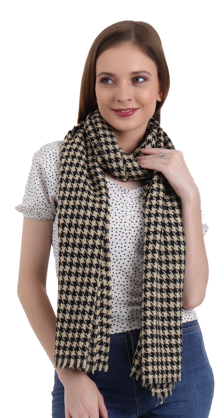 Buy EH 100% Pure Cashmere scarf, stole Houndstooth, warm large