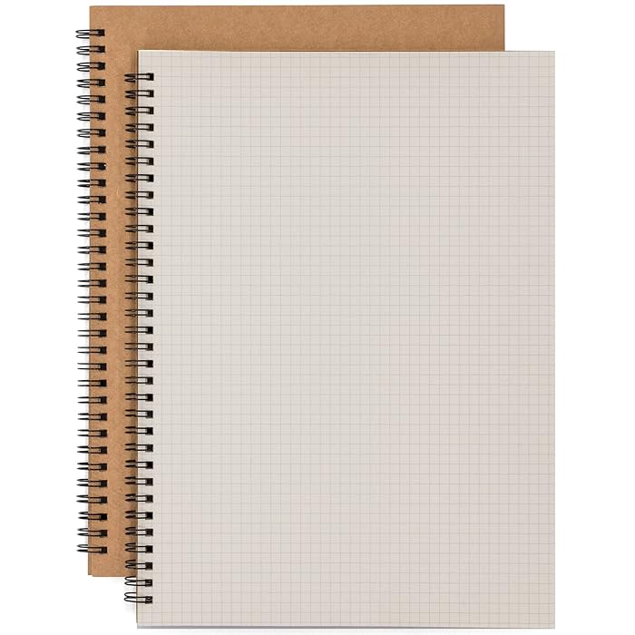 Buy 2 Pack A4 Grid Spiral Notebook, Kraft Cover 5mm Square Grid