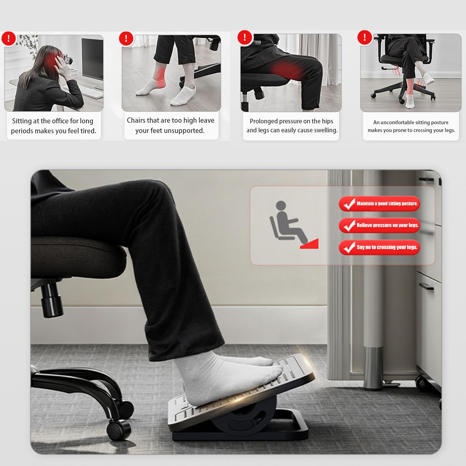 Fußstütze Schreibtisch,Verstellbares,Ergonomisches Fußgestell mit Massagefunktion zur Linderung von Bein- und Knieschmerzen, Geeignet Für Unter Dem Schreibtisch, 20°-Neigung Ohne Sperre,Metallrahmen