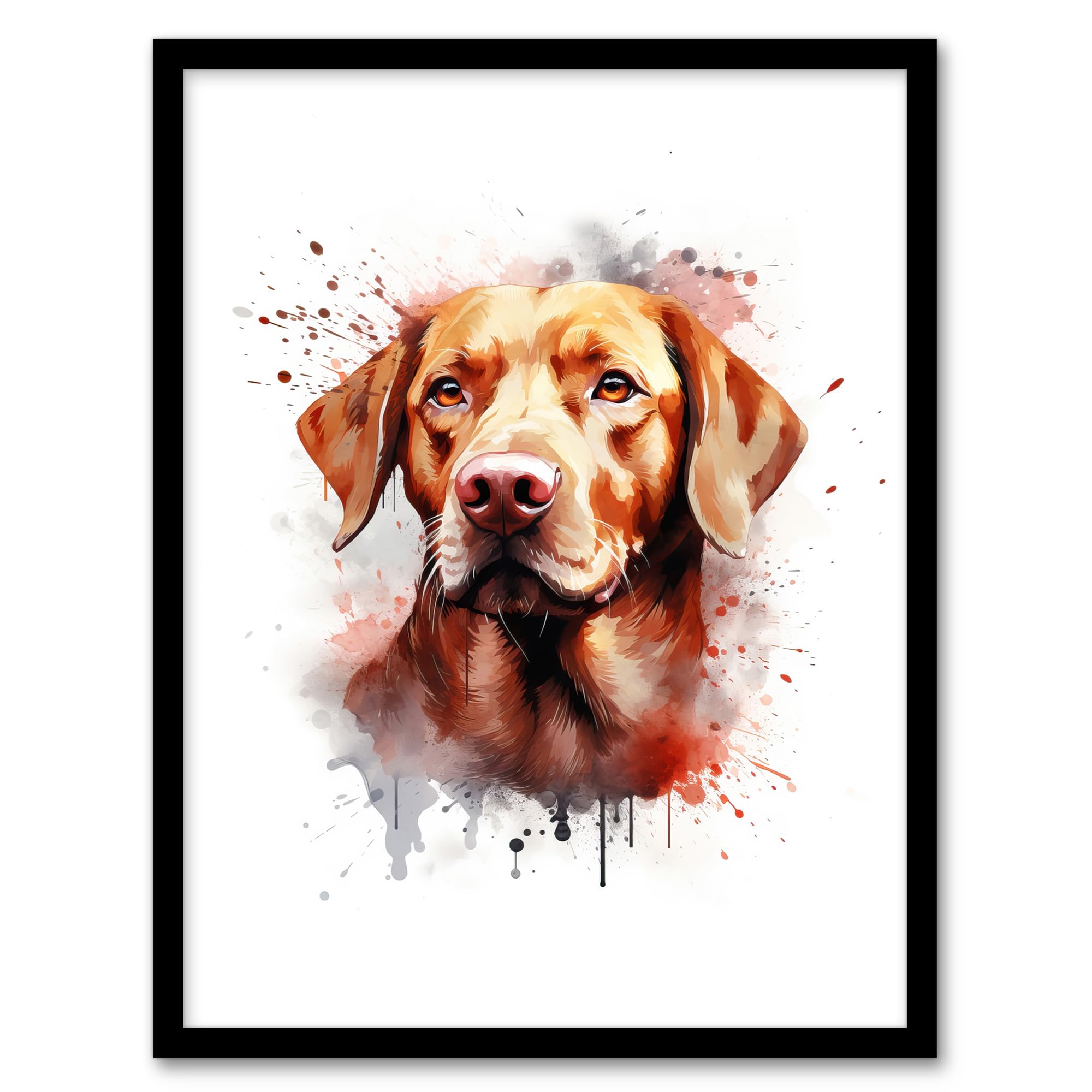 Artery8 Red Labrador Retriever Lovers Gift Watercolour Pet Portrait Painting Artwork Artwork Framed Wall Art Print A4